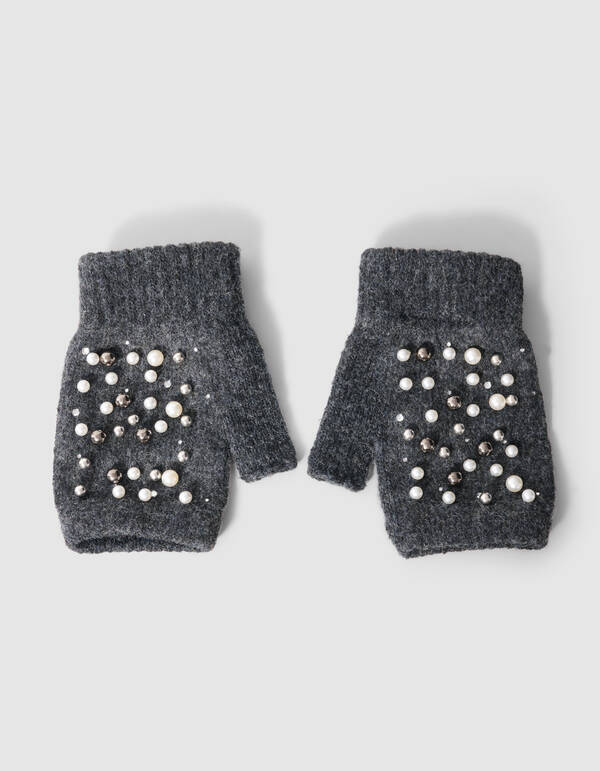 Beaded Fingerless Handschuhe Dunkelgrau SHOEBY ACCESSOIRES
