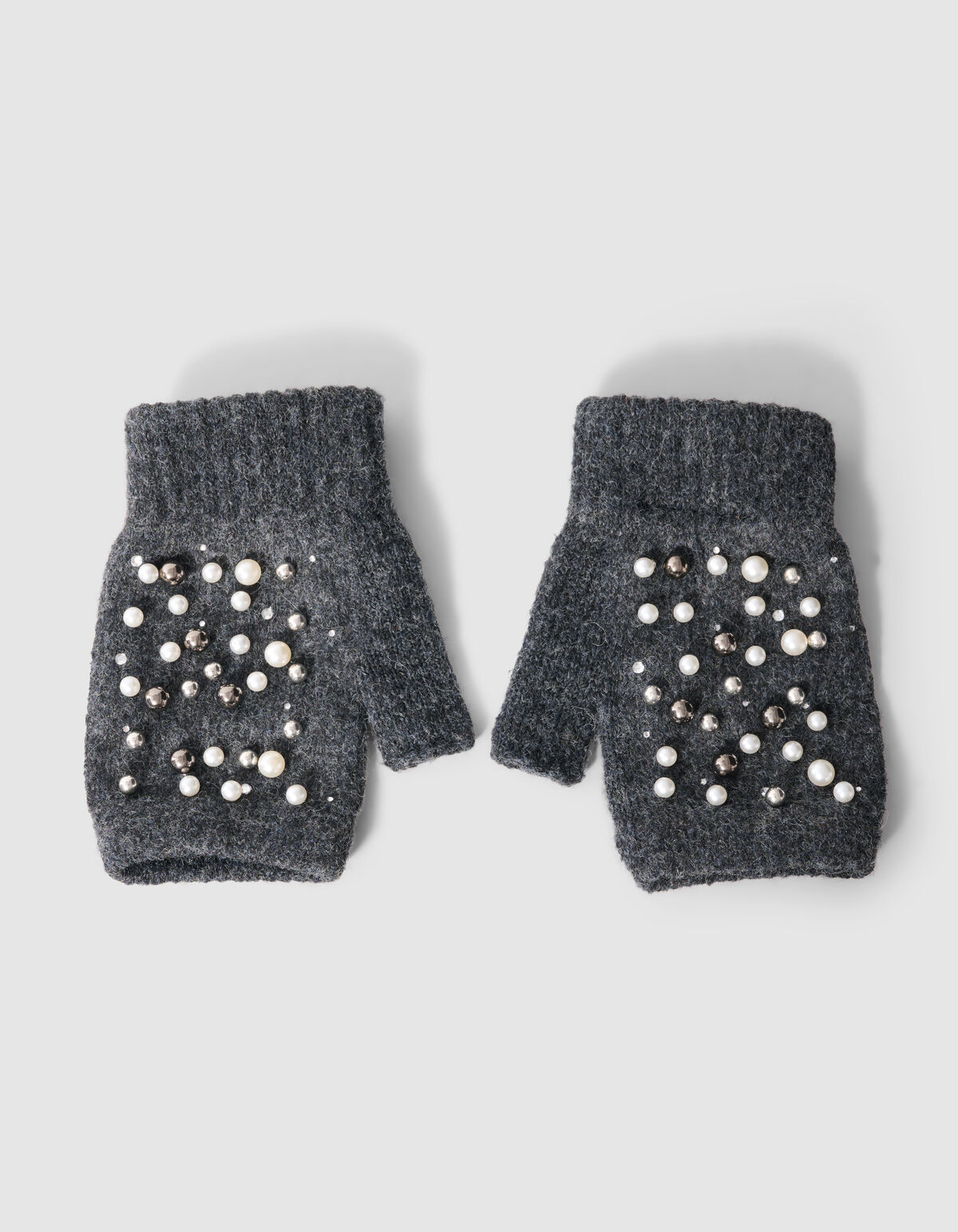 Beaded Fingerless Handschuhe Dunkelgrau SHOEBY ACCESSOIRES