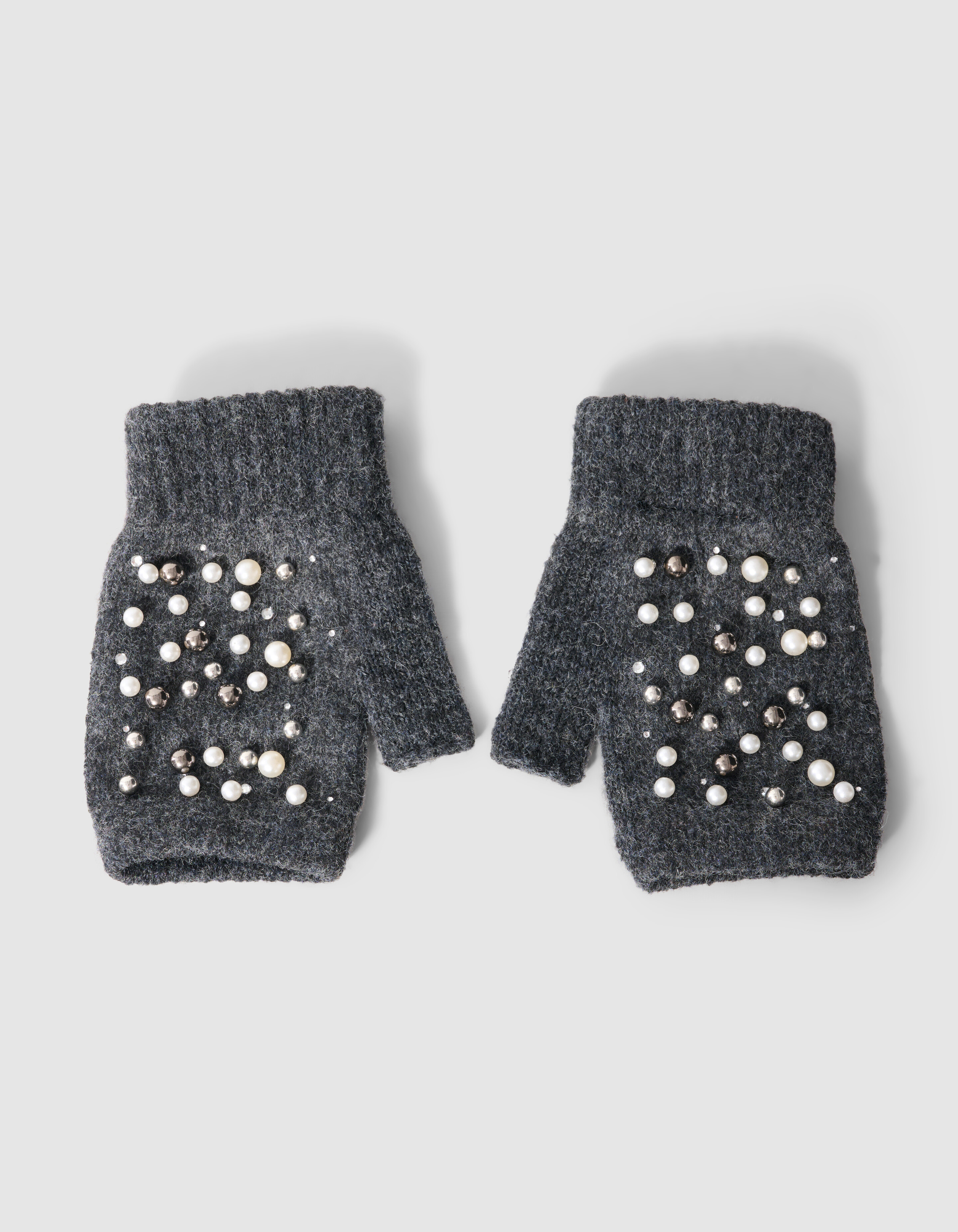 Beaded Fingerless Handschuhe Dunkelgrau SHOEBY ACCESSOIRES