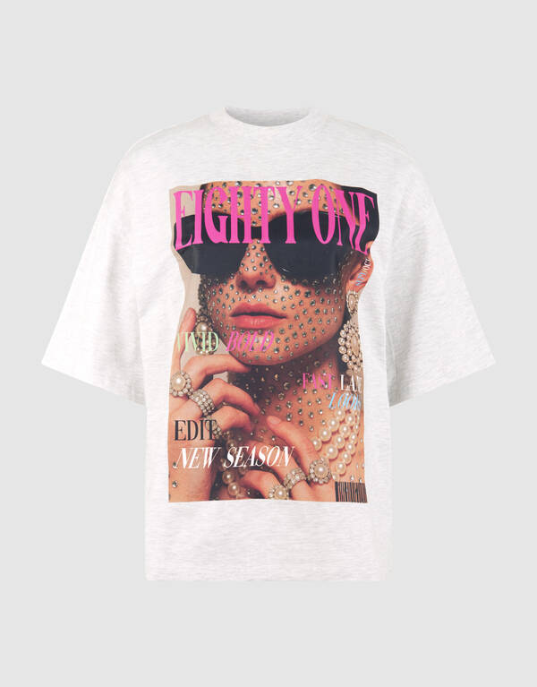 Magazin Artwork T-Shirt Hellgrau SHOEBY WOMEN