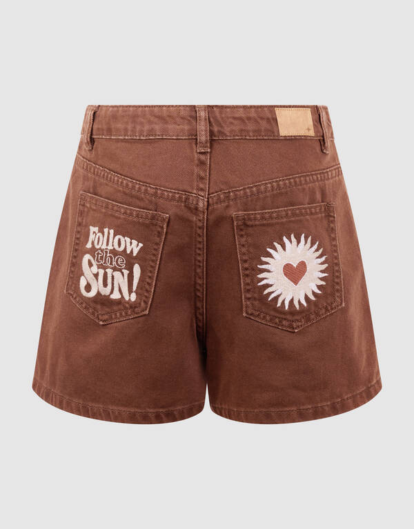Herz Stickerei Jeansshorts Braun SHOEBY GIRLS