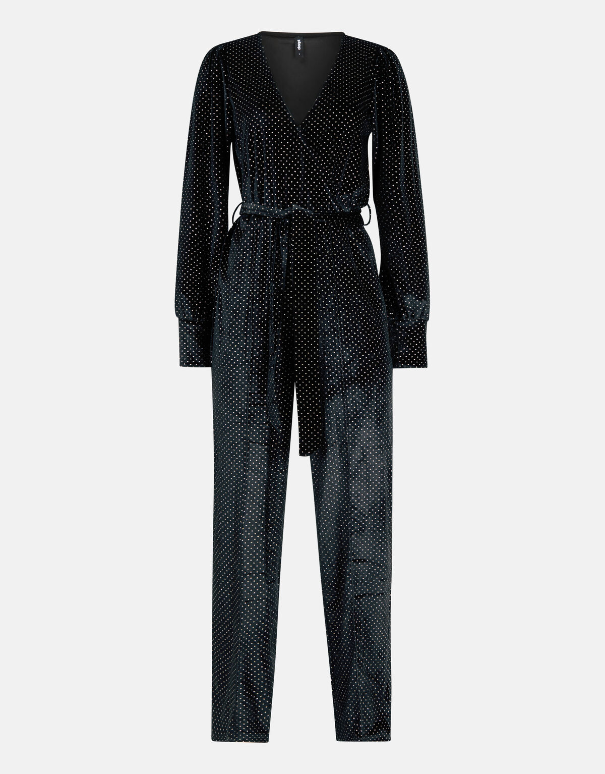 Samt Jumpsuit mit Strasssteinen Schwarz EKSEPT