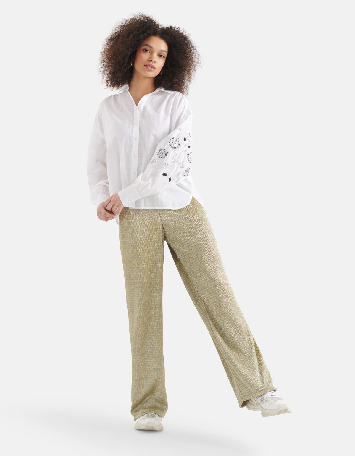 Bluse mit Stickerei und Pailletten Weiß SHOEBY WOMEN