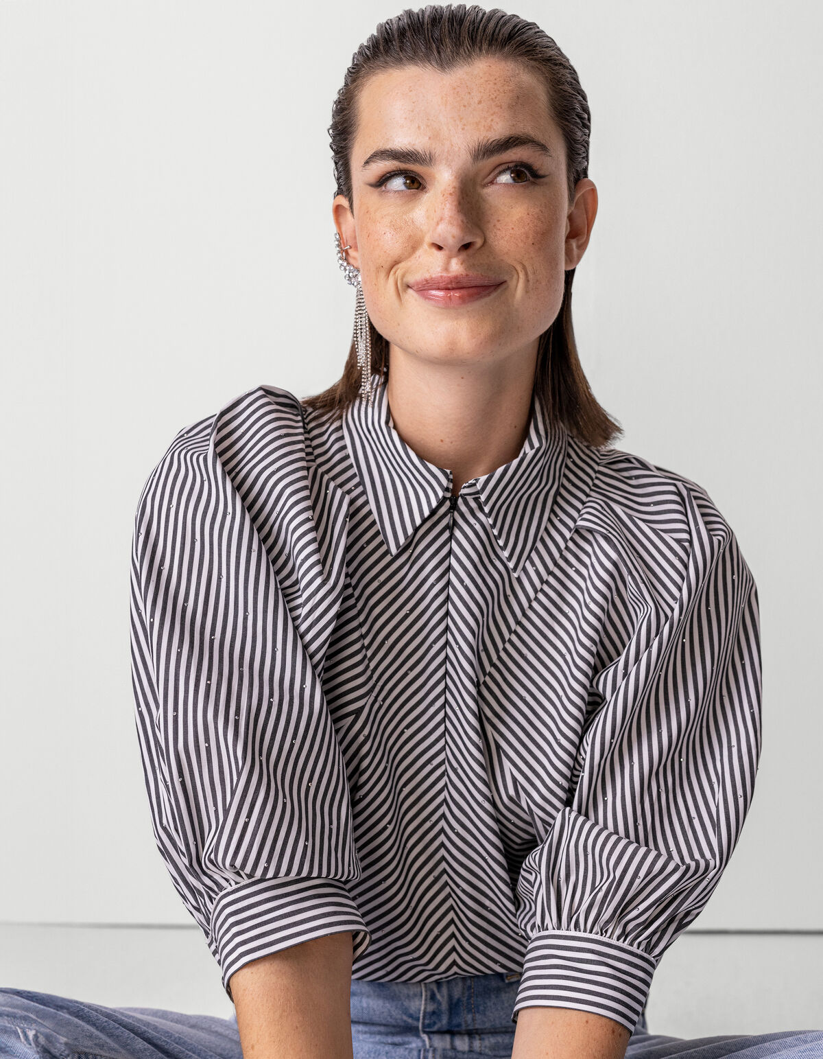 Popeline Strass-Bluse Schwarz/Weiß SHOEBY WOMEN