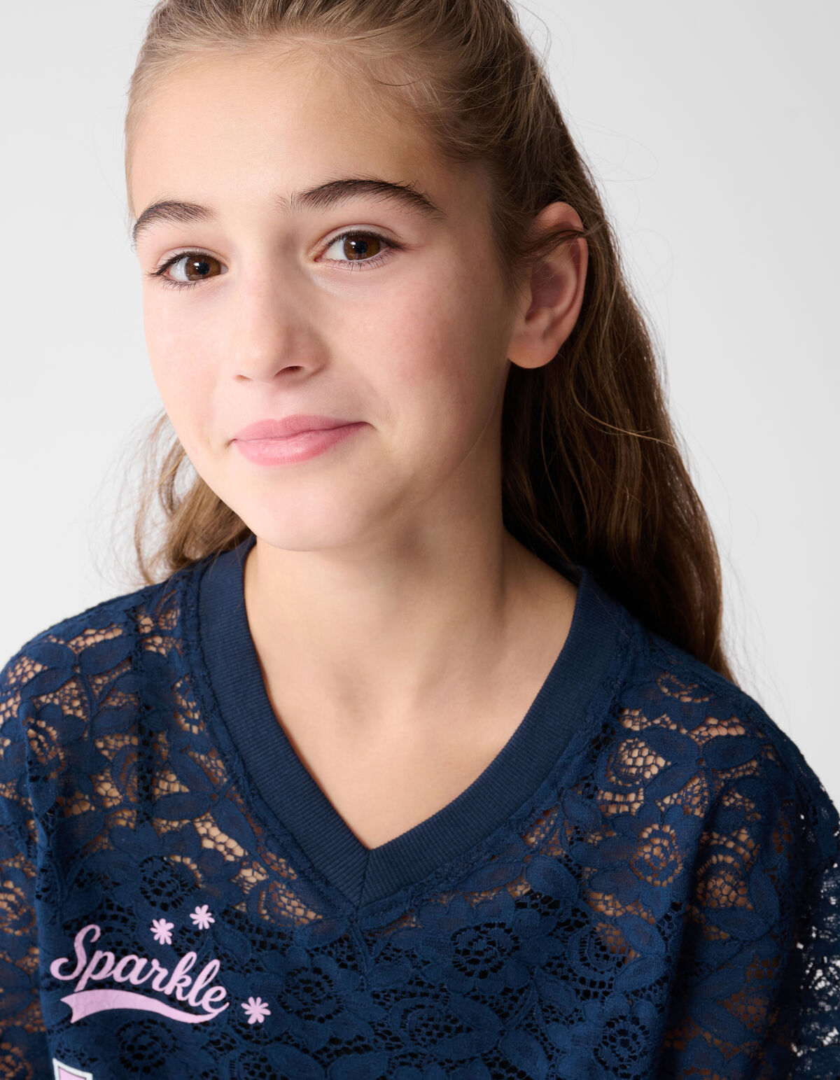 Baseball-Top mit Spitze, dunkelblau SHOEBY GIRLS