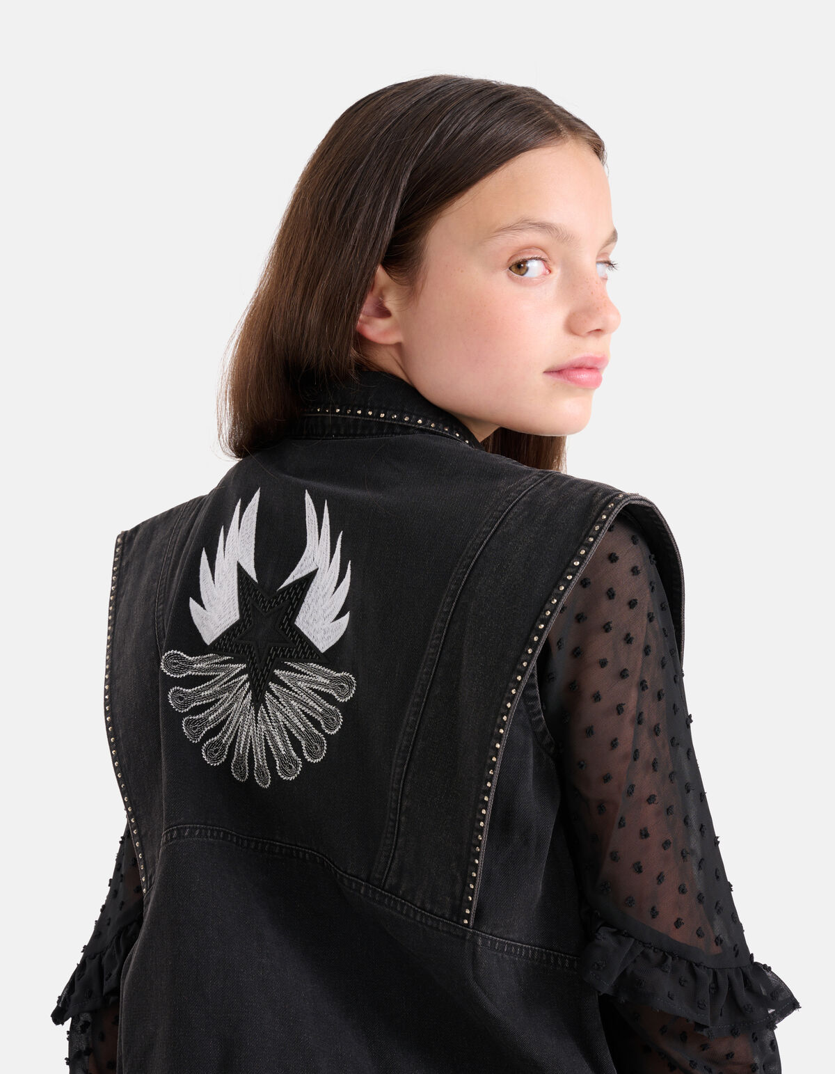 Nieten-Stickerei Gilet Dunkelgrau SHOEBY GIRLS
