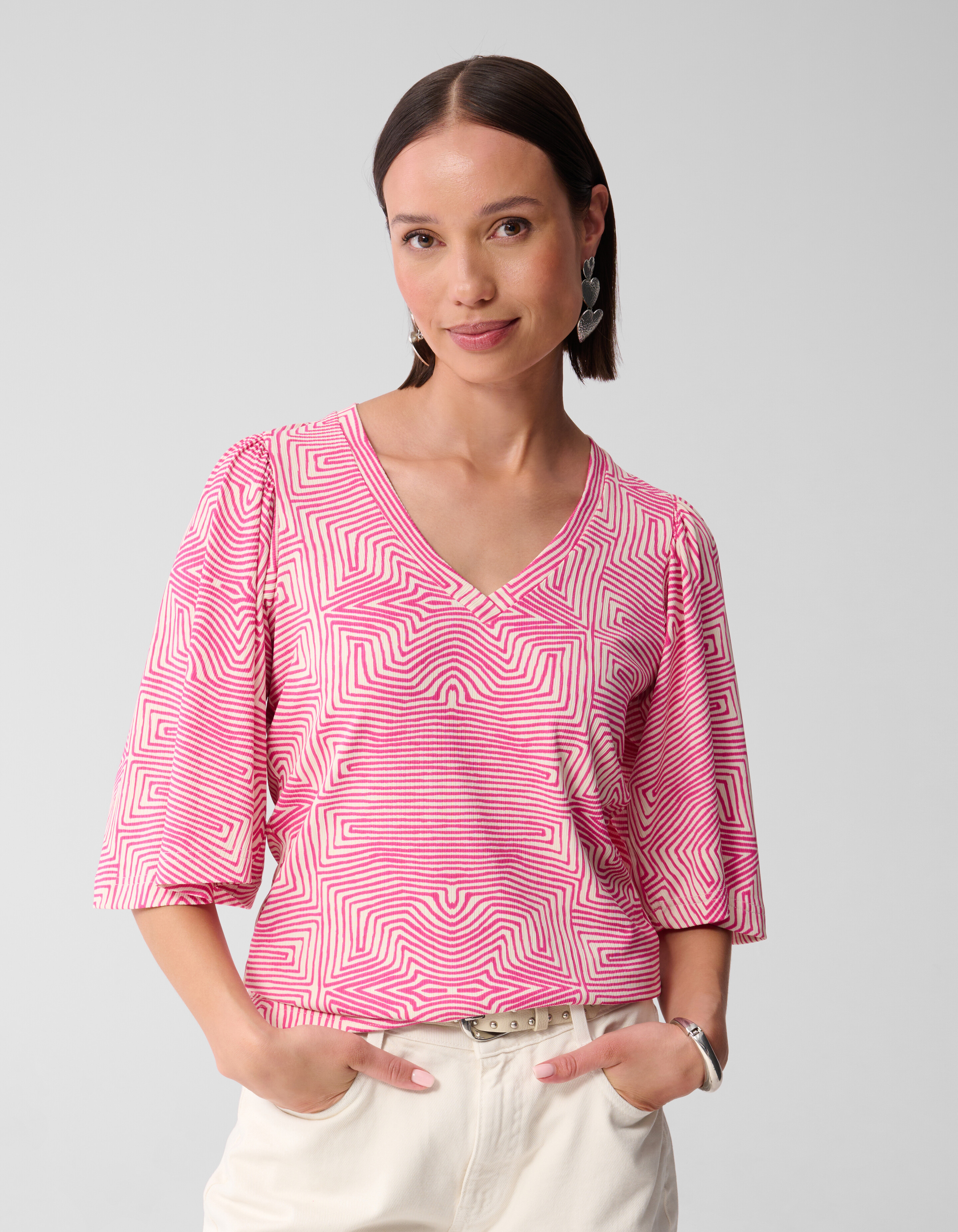 Bedrucktes Rüschen-Rippen-Top Rosa SHOEBY WOMEN
