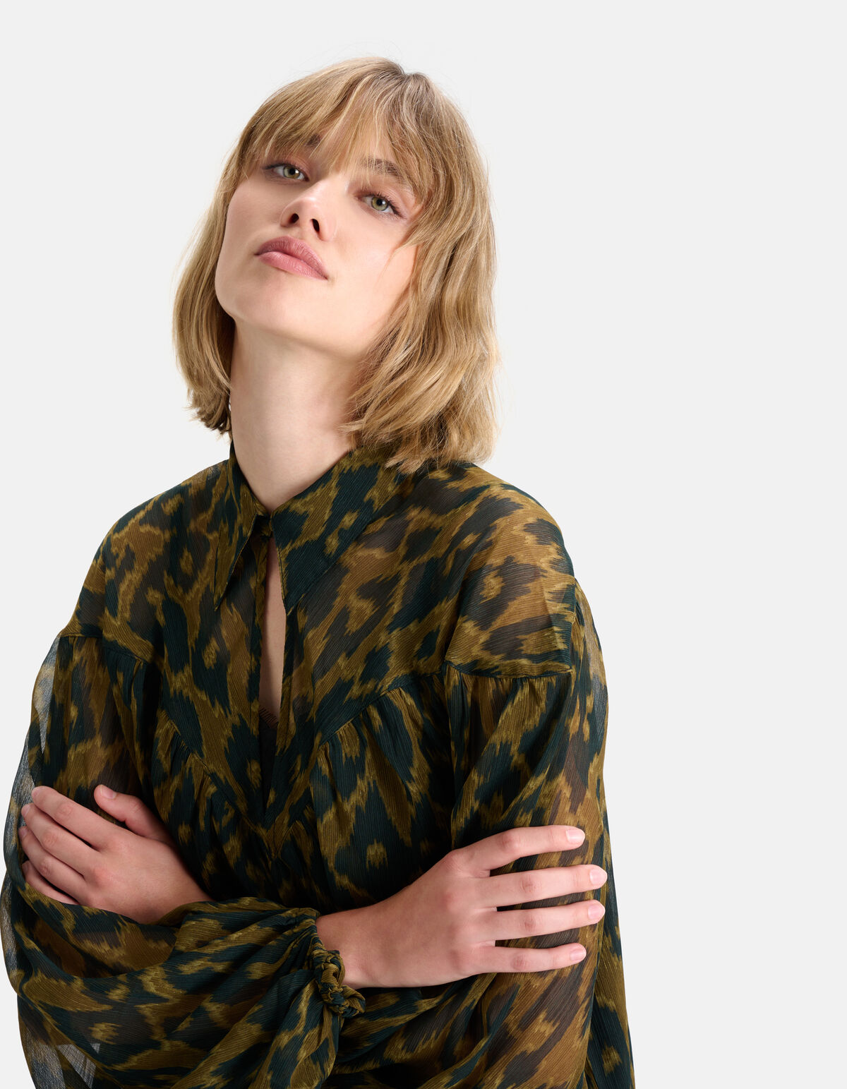 Bluse mit Leopardenmuster Dunkelgrün SHOEBY WOMEN
