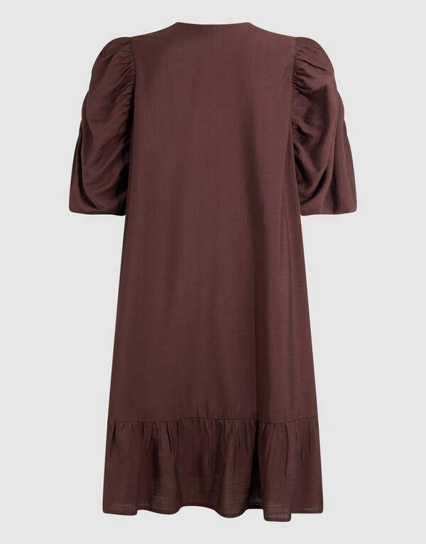 Minikleid mit Puff&auml;rmeln in Braun SHOEBY WOMEN