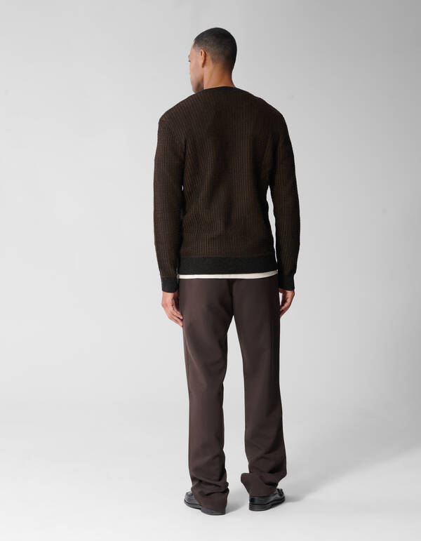 Waffelpullover mit Rundhalsausschnitt dunkelbraun SHOEBY MEN