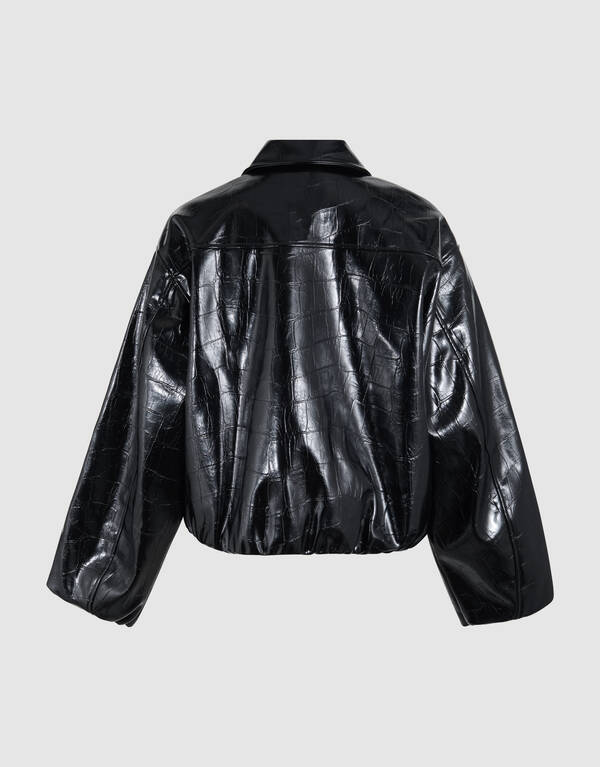 Oversized Croco Bomber Jacke Schwarz SHOEBY WOMEN