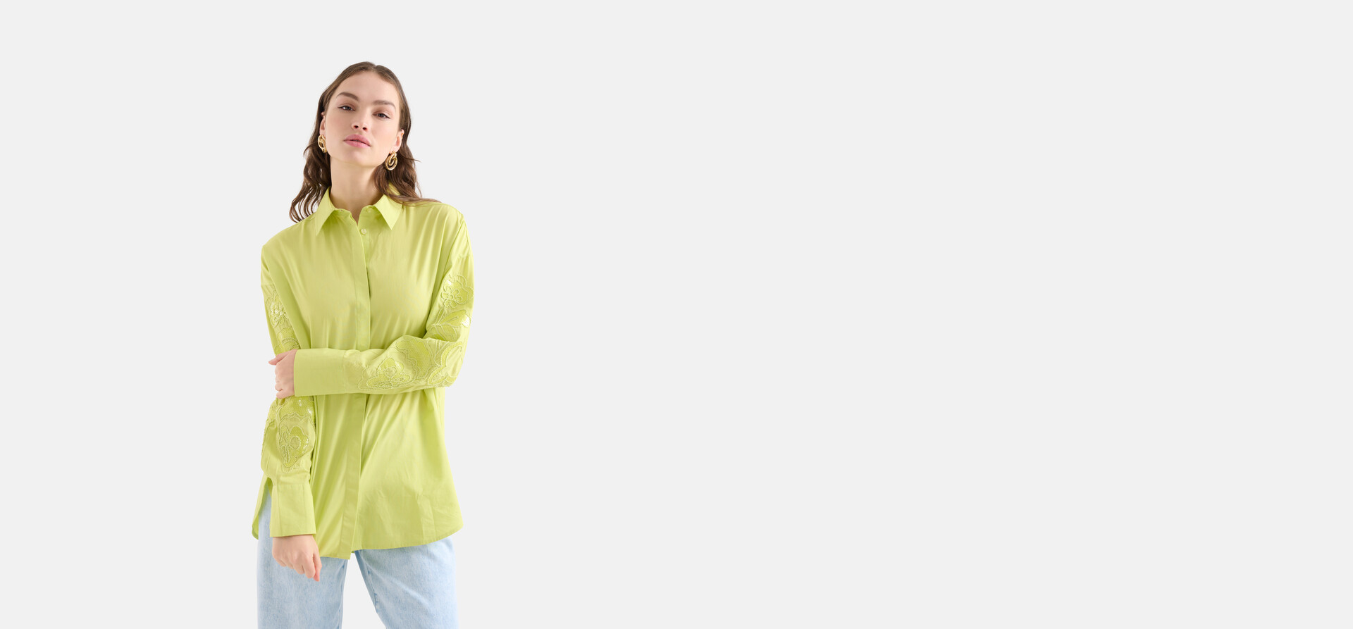 Pailletten Popeline Bluse Lime SHOEBY WOMEN