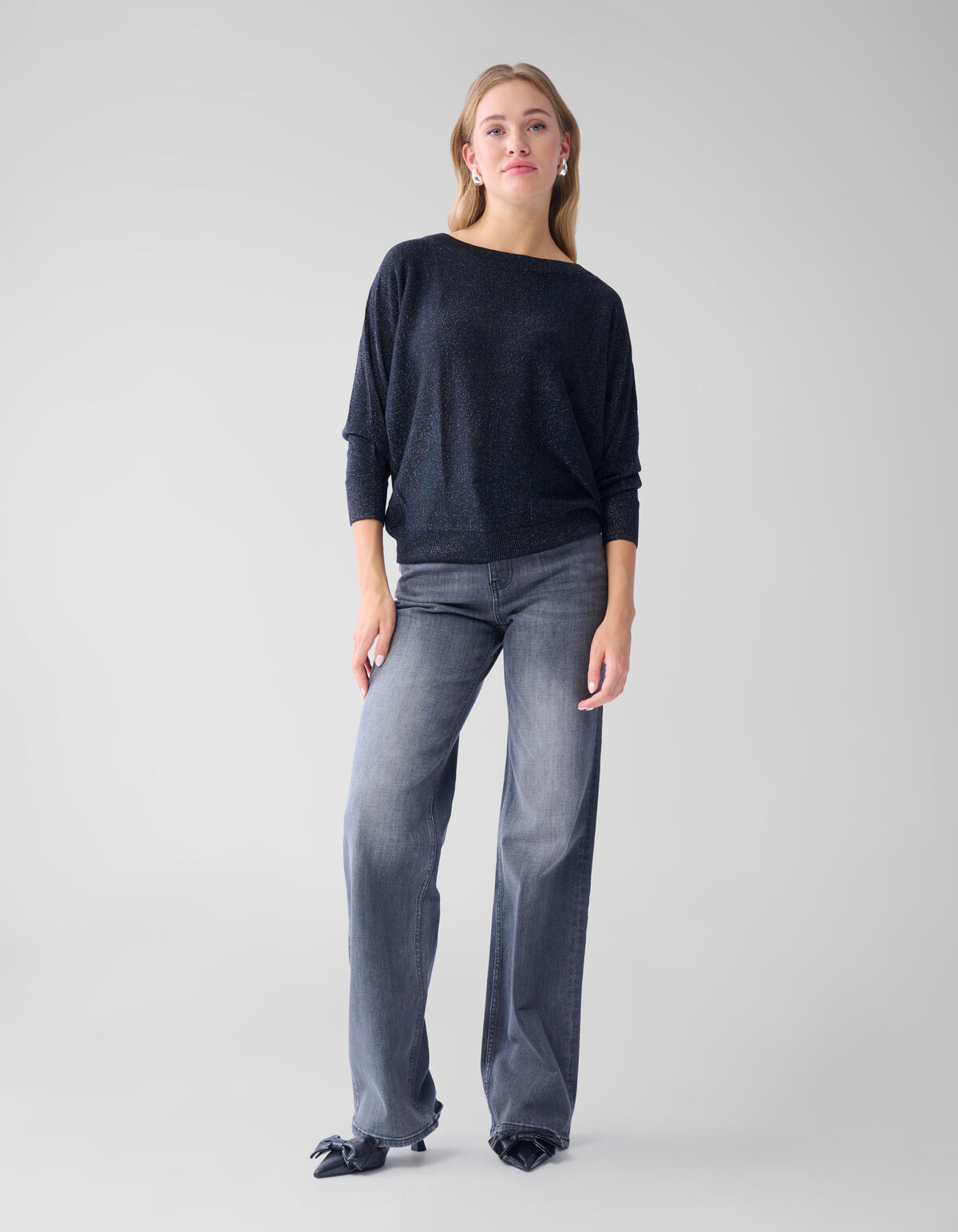 Glitzer Fledermausärmel Pullover Schwarz SHOEBY WOMEN