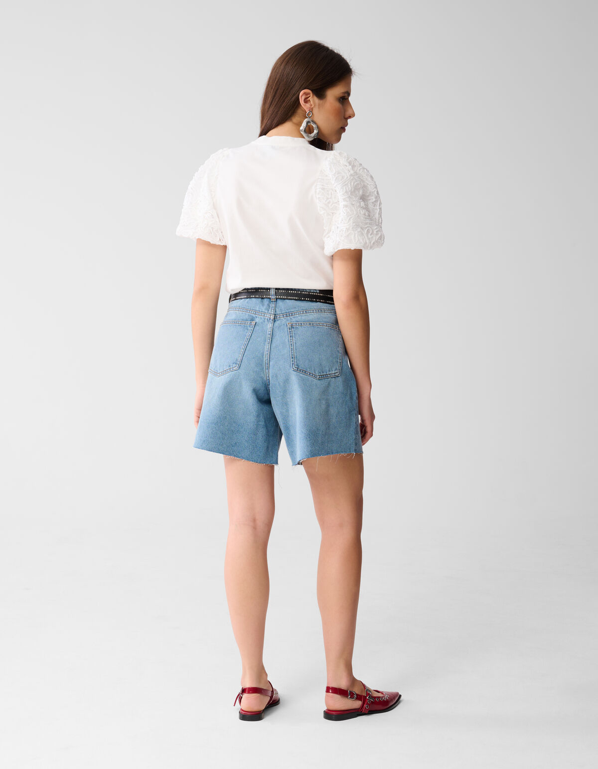 T-shirt mit Puff-Stickerei Wei&szlig; SHOEBY WOMEN