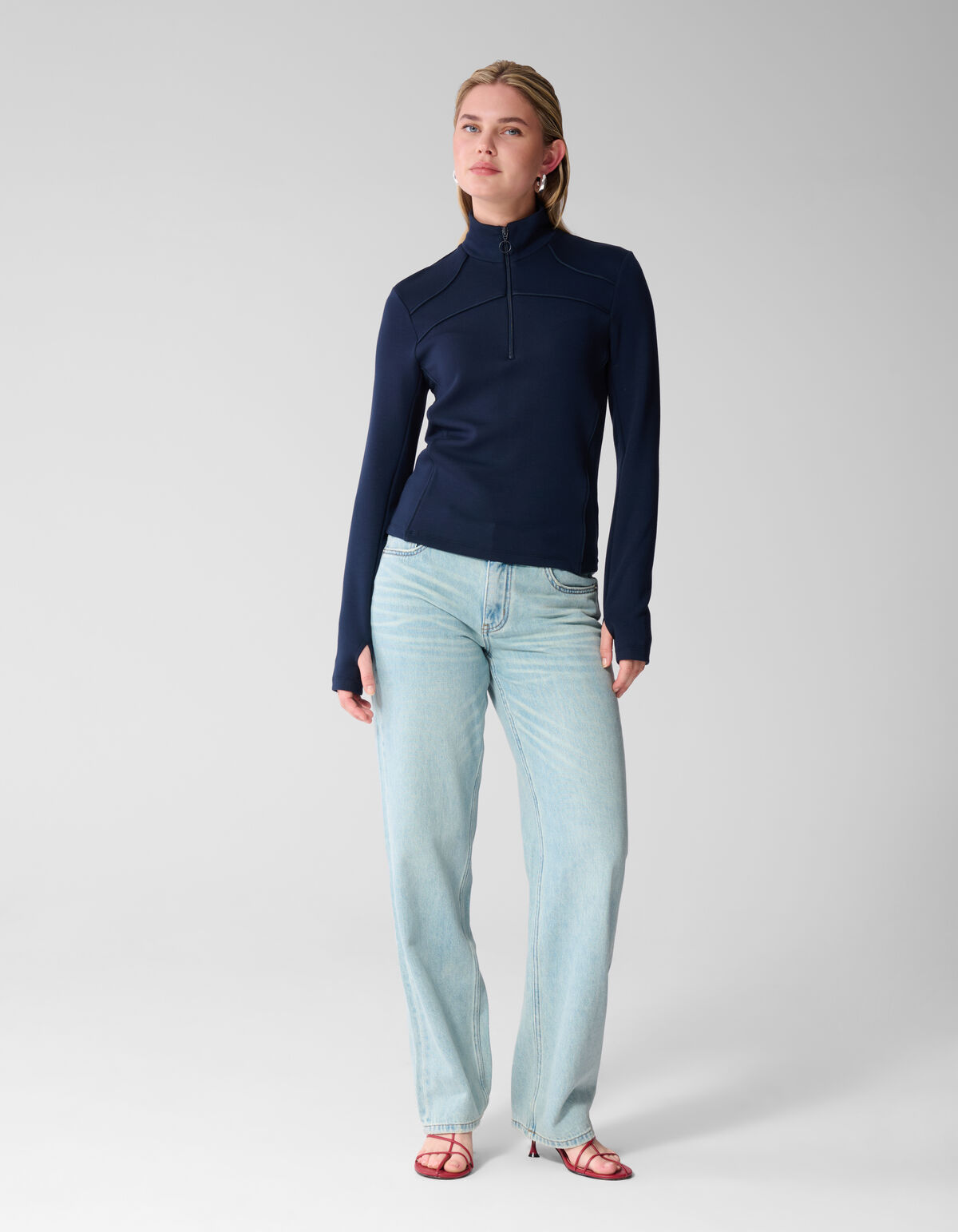 Zipper Longsleev Top Dunkelblau SHOEBY WOMEN