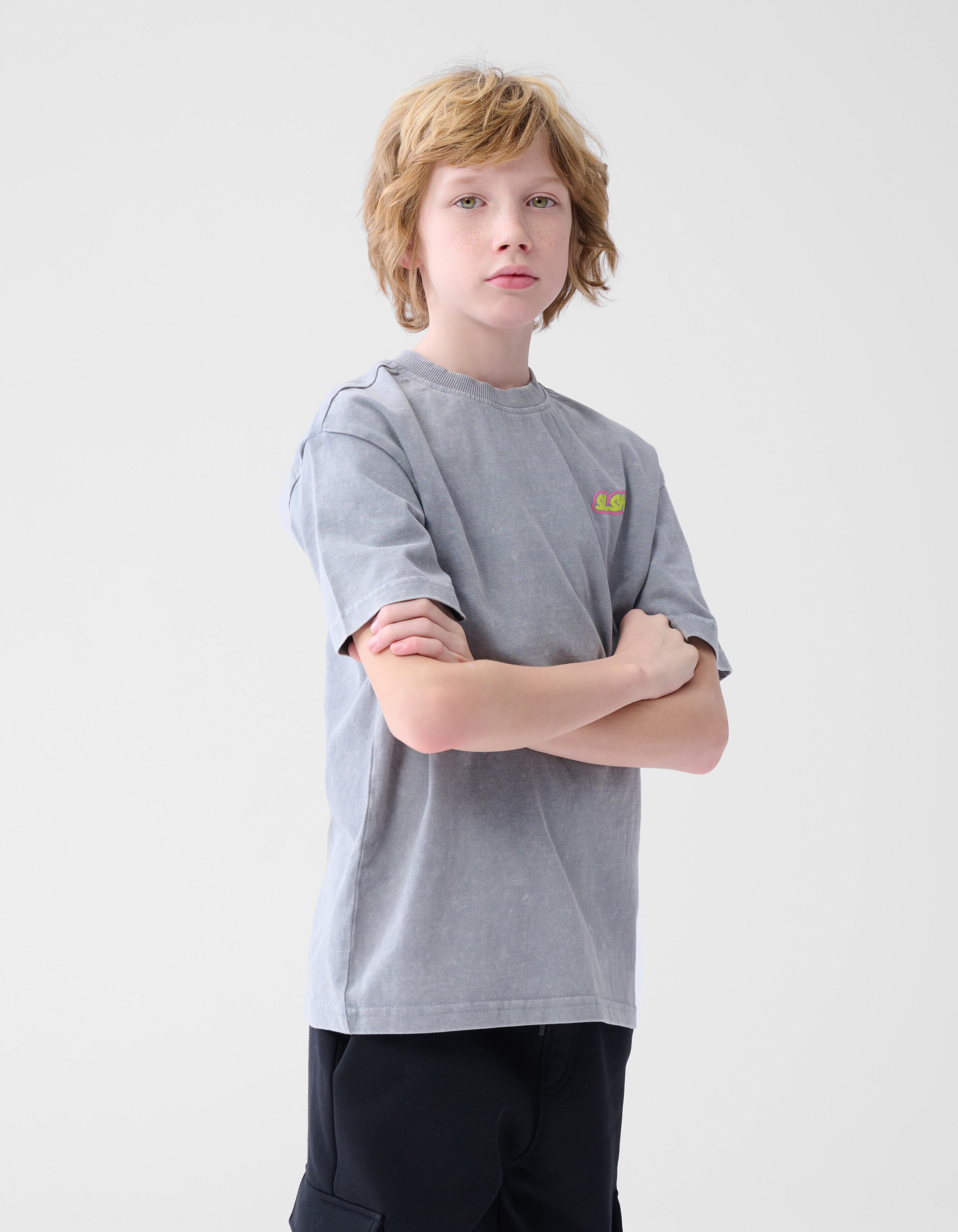 Text-T-Shirt Gewaschenes Hellgrau SHOEBY BOYS