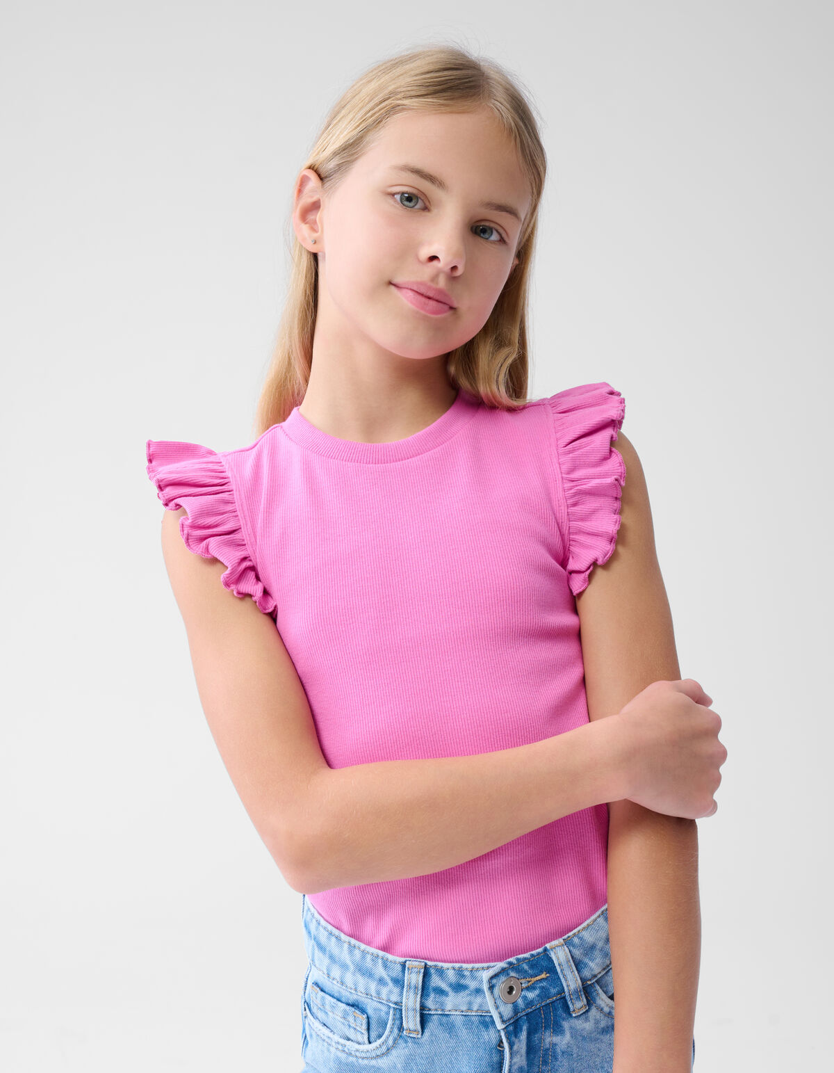 Ruffle Rib Top Rosa SHOEBY GIRLS