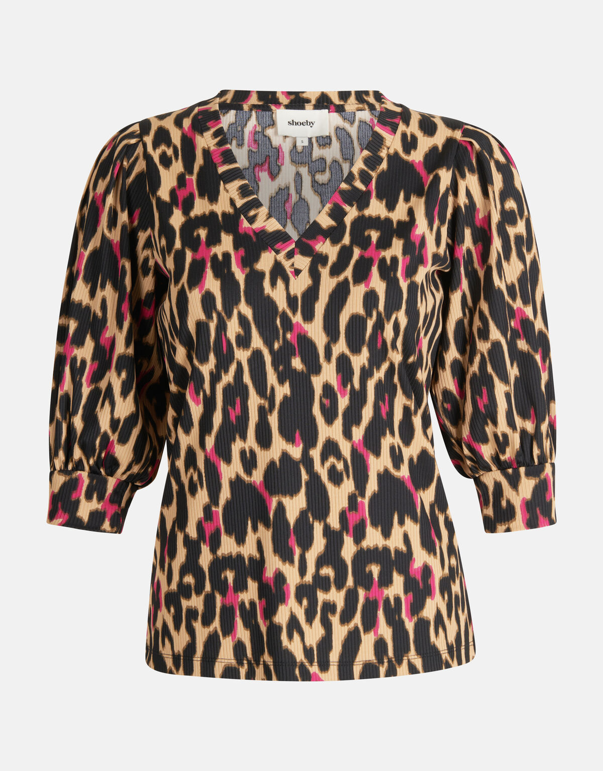 Leopard-Ripp-Top mit V-Ausschnitt Braun SHOEBY WOMEN