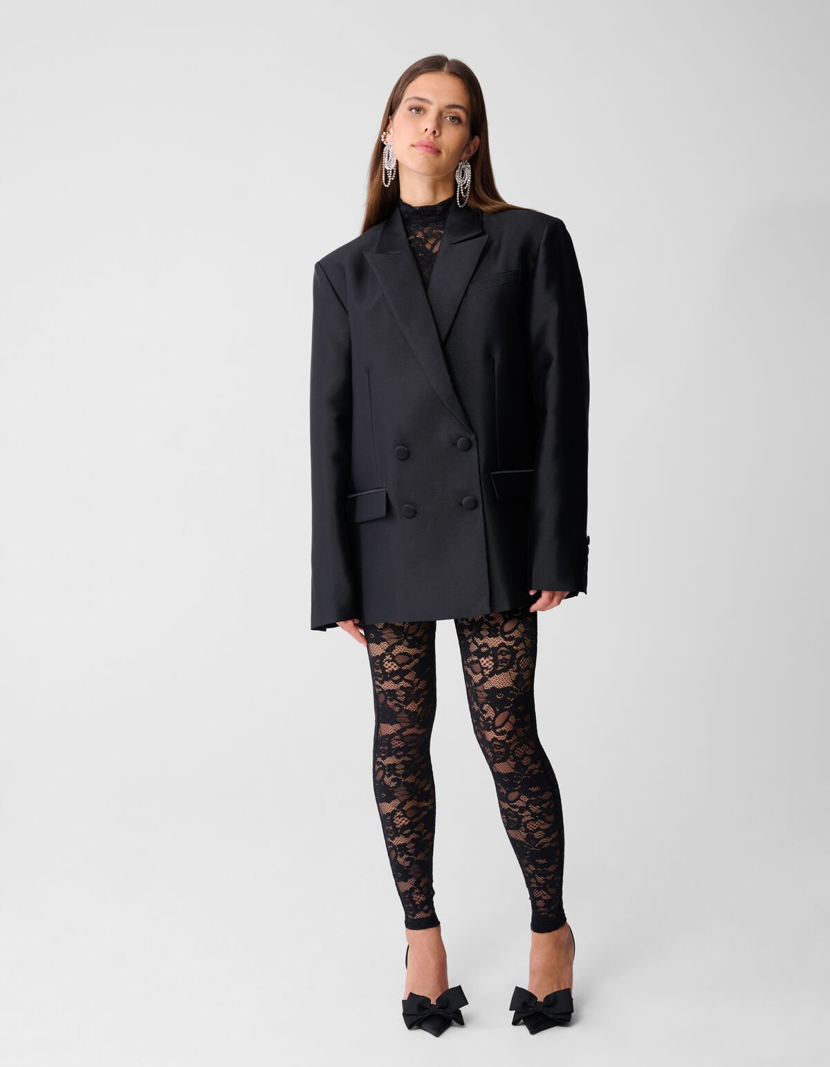 Oversized Satin Twill Blazer Black SHOEBY WOMEN