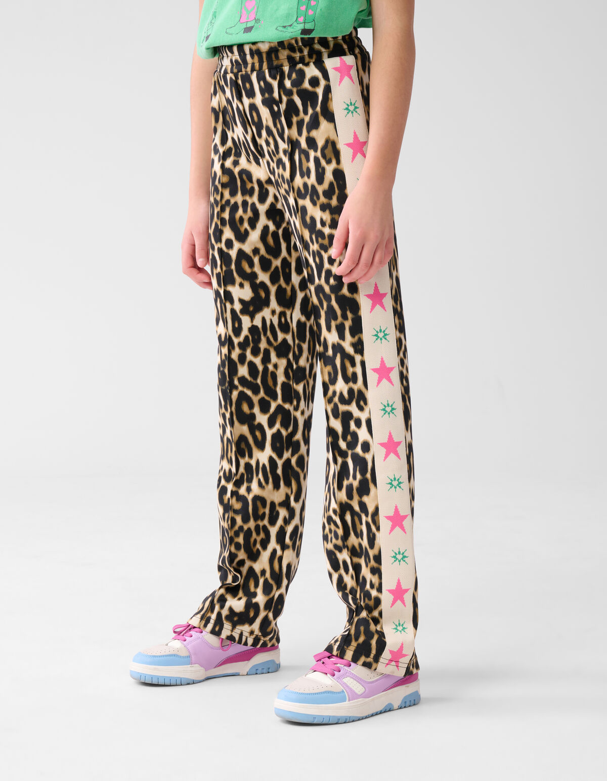 Sportliche Leopard-Hose mit weitem Bein Braun SHOEBY GIRLS