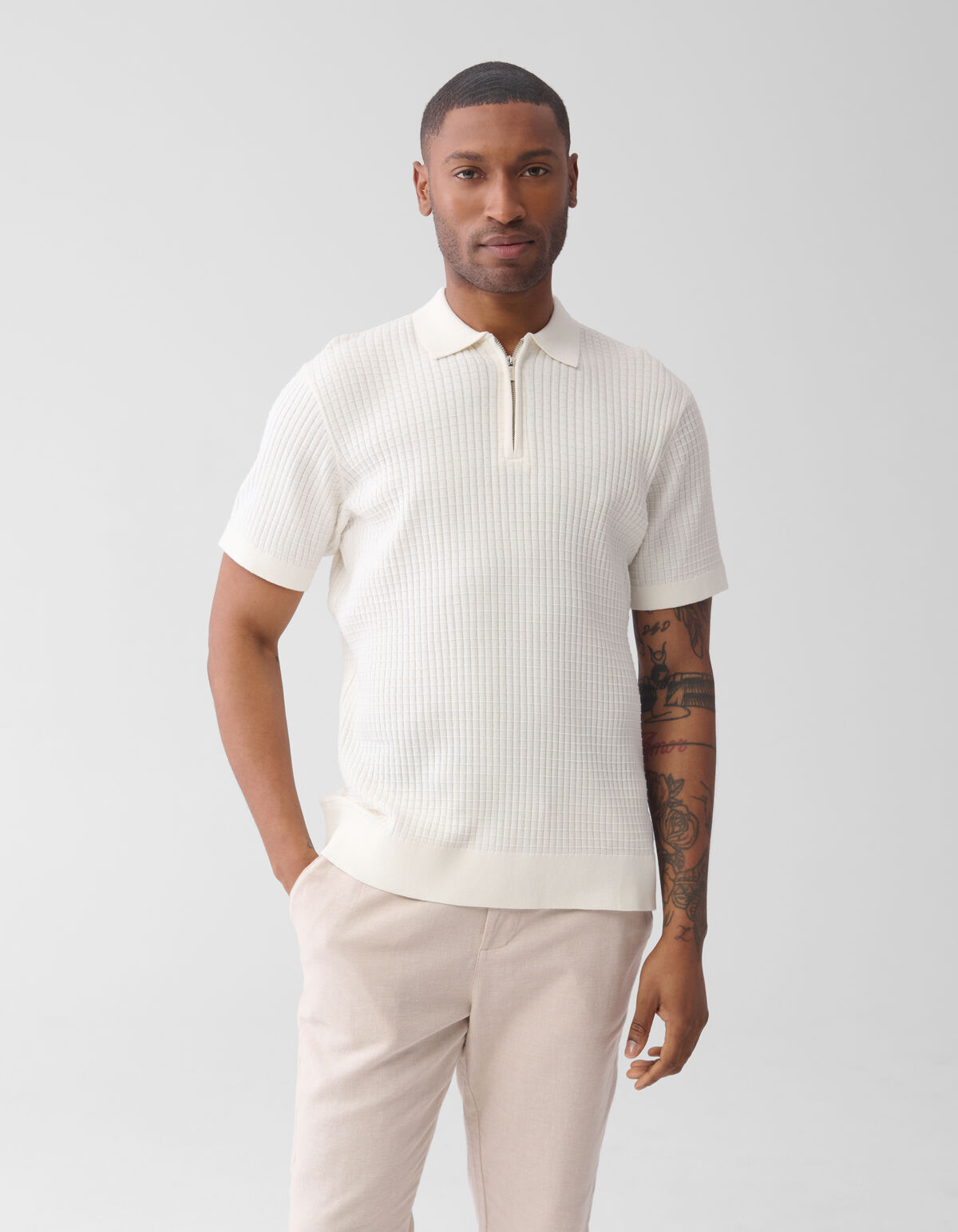 Halbes Reißverschluss-Polo Off White SHOEBY MEN