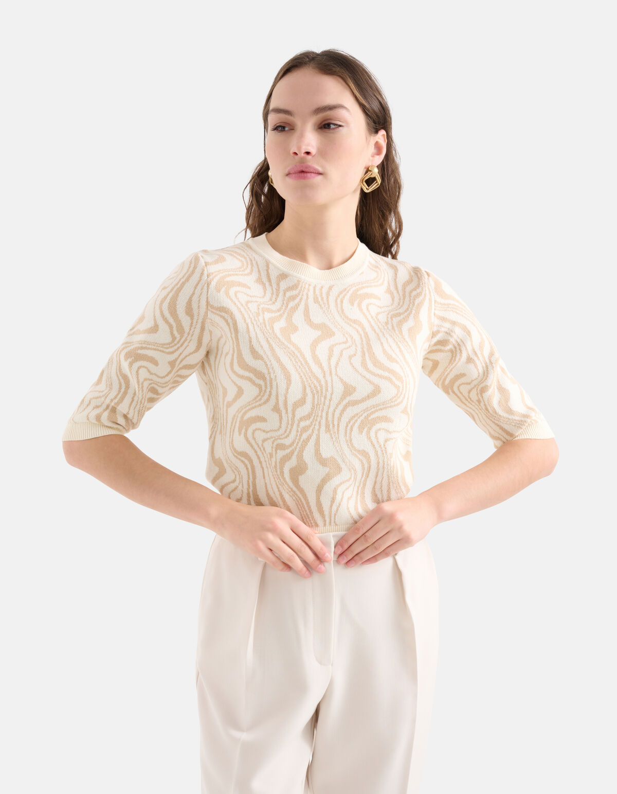 Jacquard-Swirl-Pullover Beige SHOEBY WOMEN