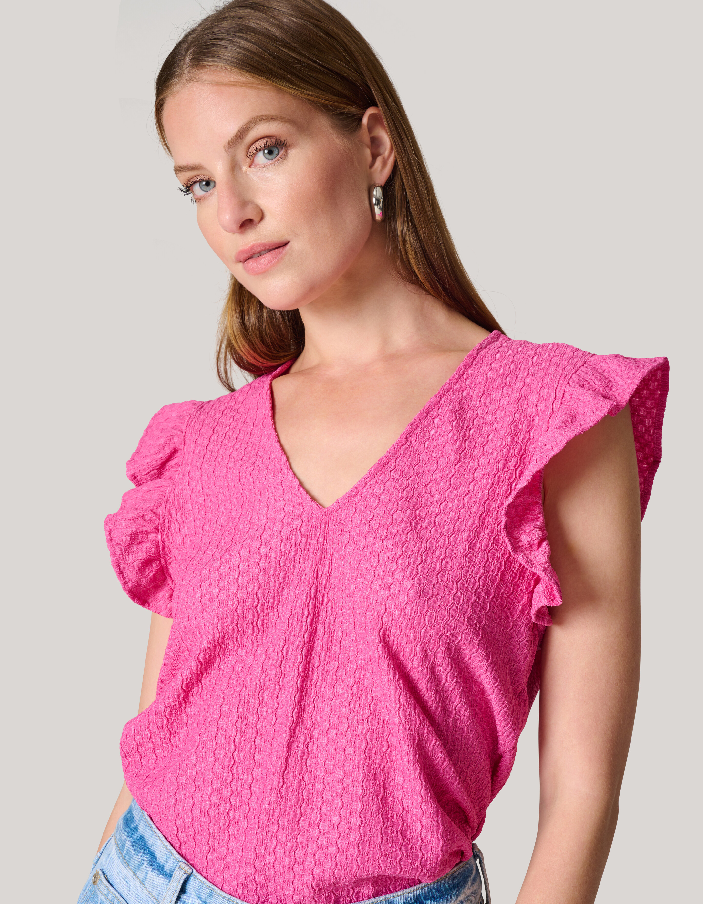 Crinkle-Rüschen-Top Rosa SHOEBY WOMEN
