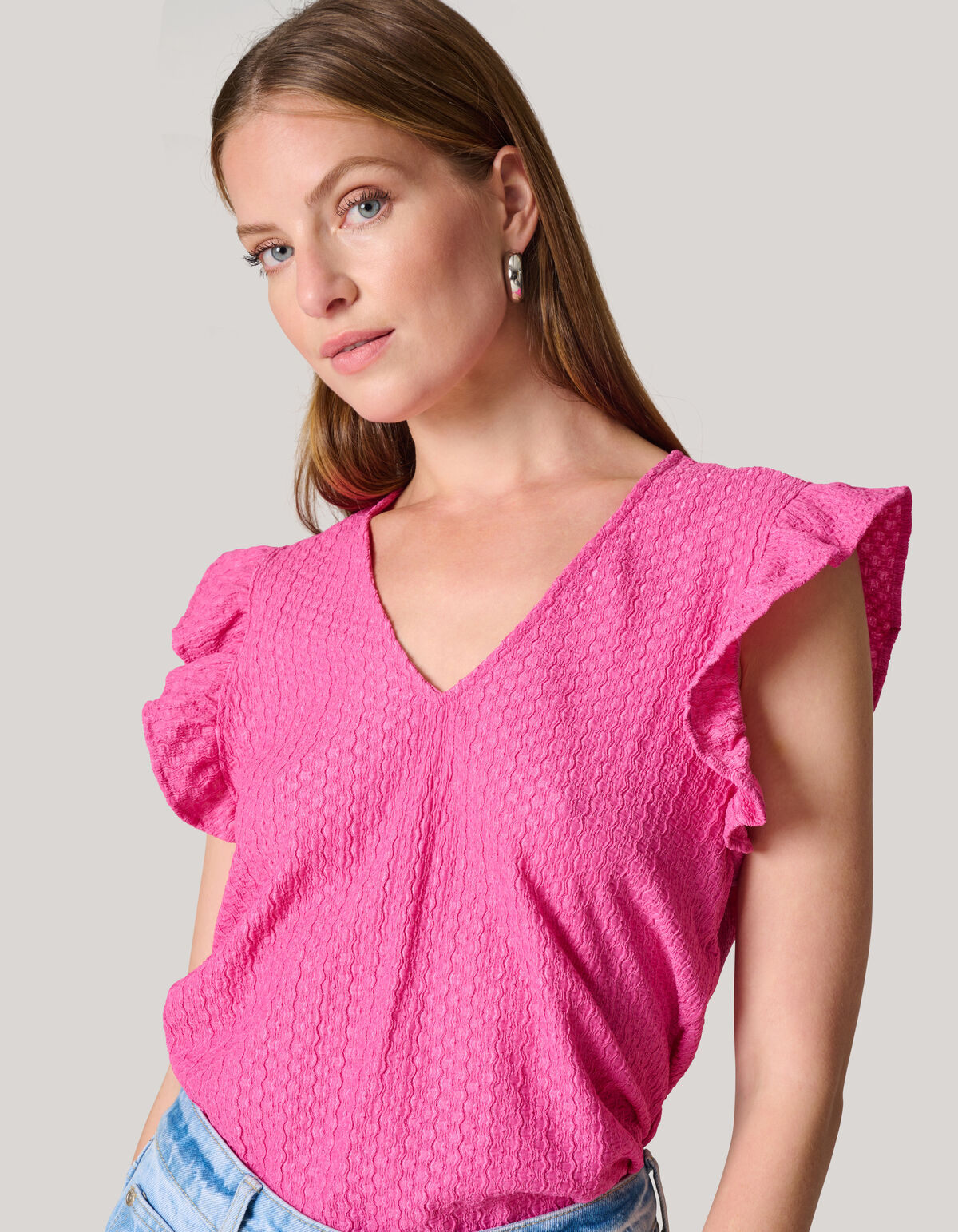 Crinkle-Rüschen-Top Rosa SHOEBY WOMEN