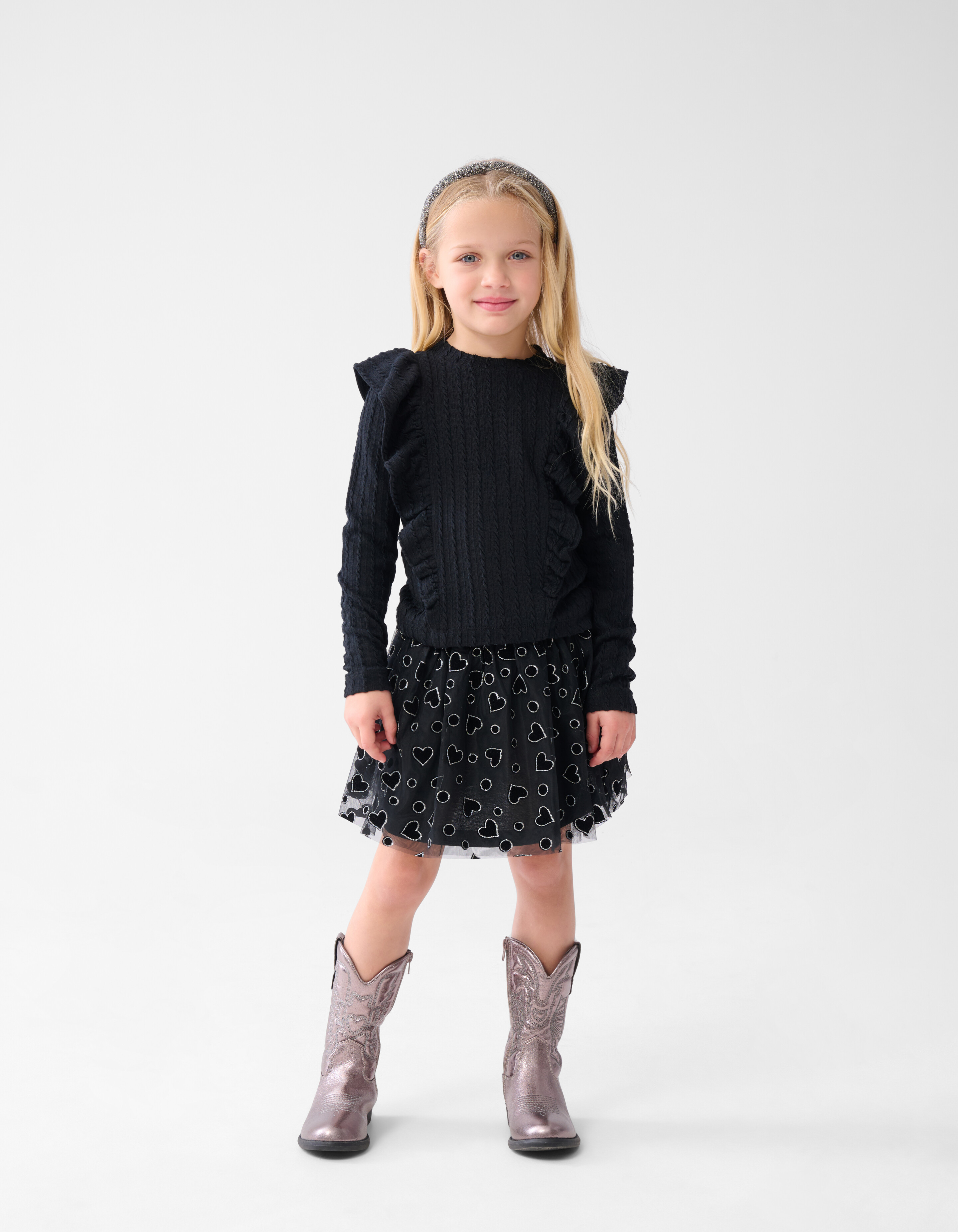 Kabel-Rüschen-Top Schwarz SHOEBY GIRLS