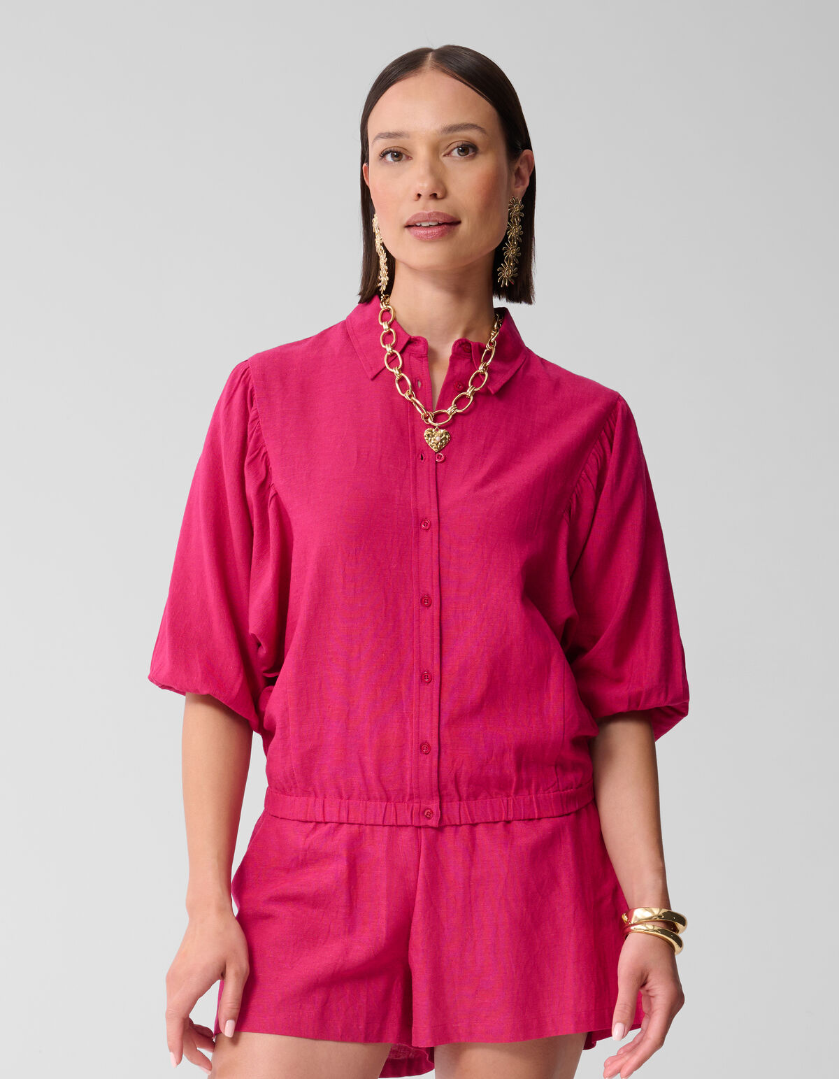 Leinen-Bauschbluse Rosa SHOEBY WOMEN