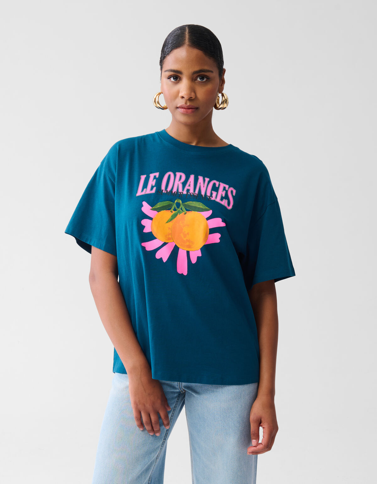 Orangefarbenes Kunstwerk-T-Shirt Blau SHOEBY WOMEN