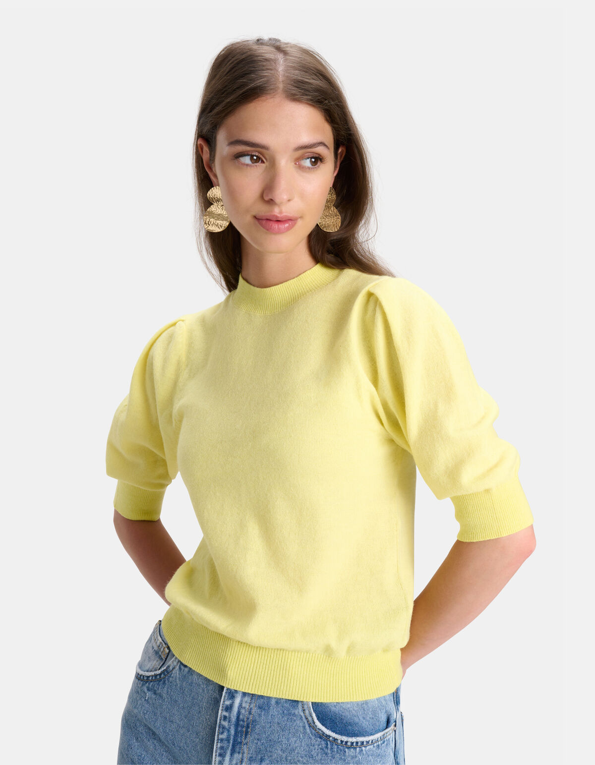 Stricktop mit Puffärmeln Gelb SHOEBY WOMEN