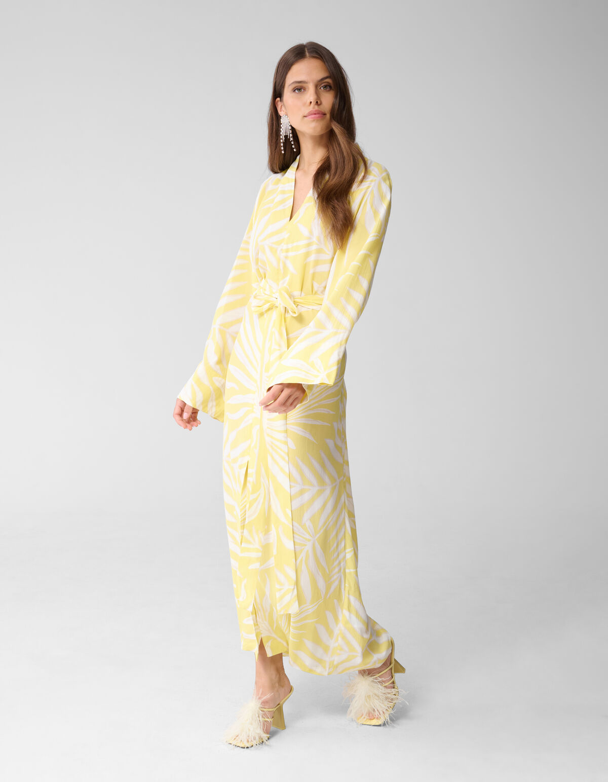 Bedrucktes Kimono-Maxikleid Hellgelb SHOEBY WOMEN