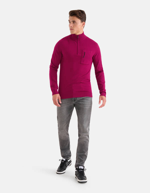 Rollkragenpullover mit Rei&szlig;verschluss Bordeaux SHOEBY MEN
