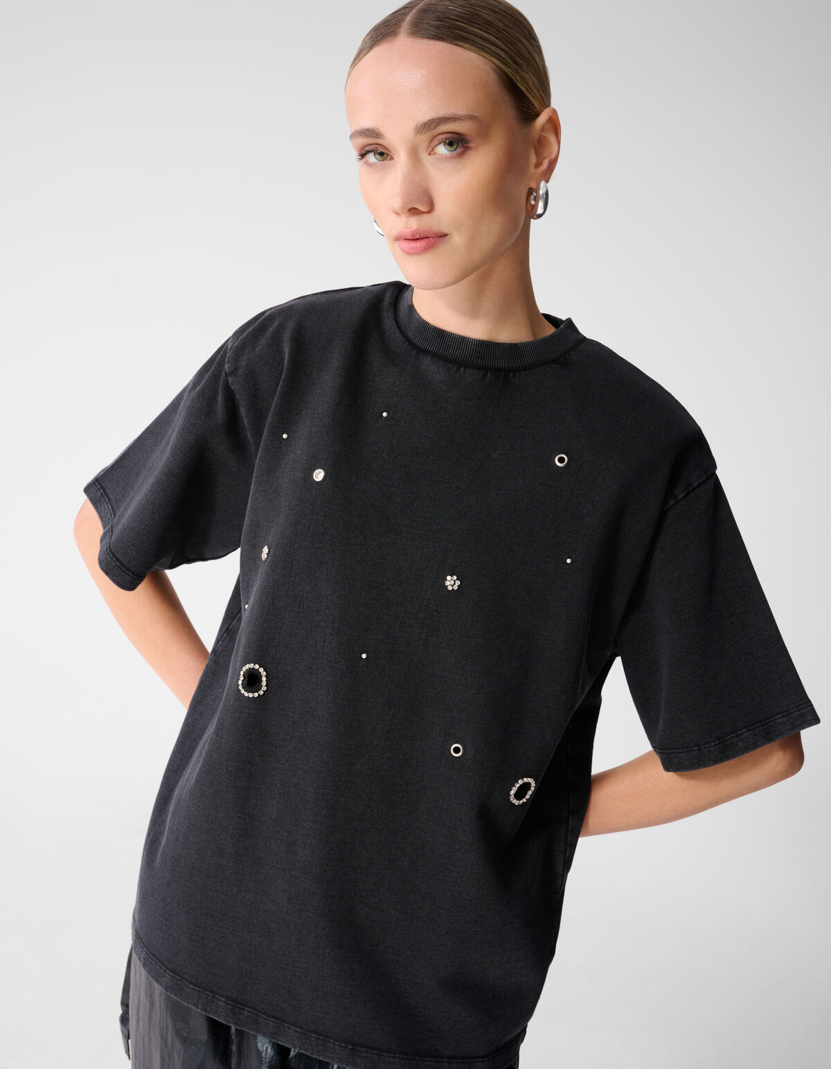 &Uuml;bergro&szlig;es verziertes T-Shirt Dunkelgrau SHOEBY WOMEN