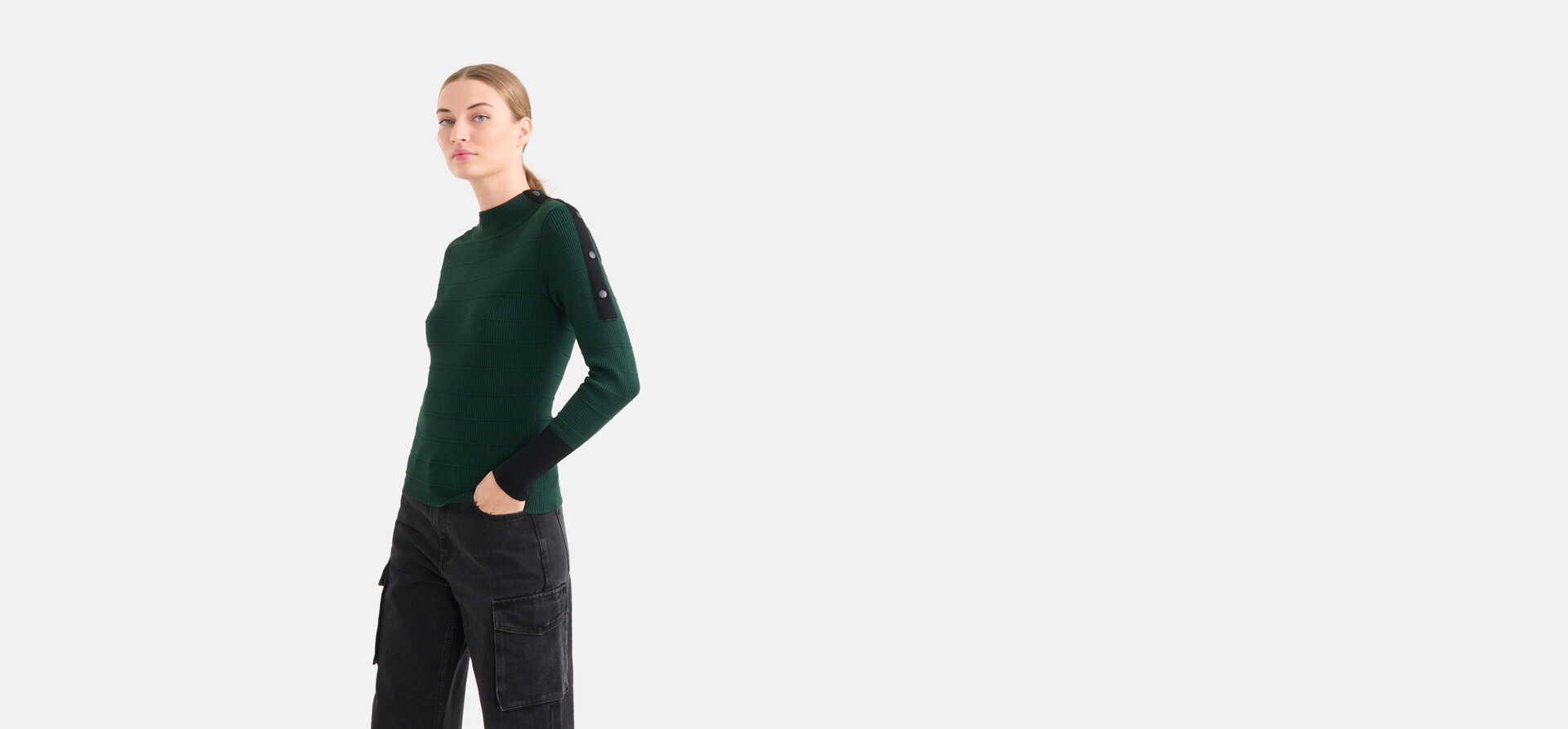 Knopfleiste Pullover Dunkelgrün SHOEBY WOMEN