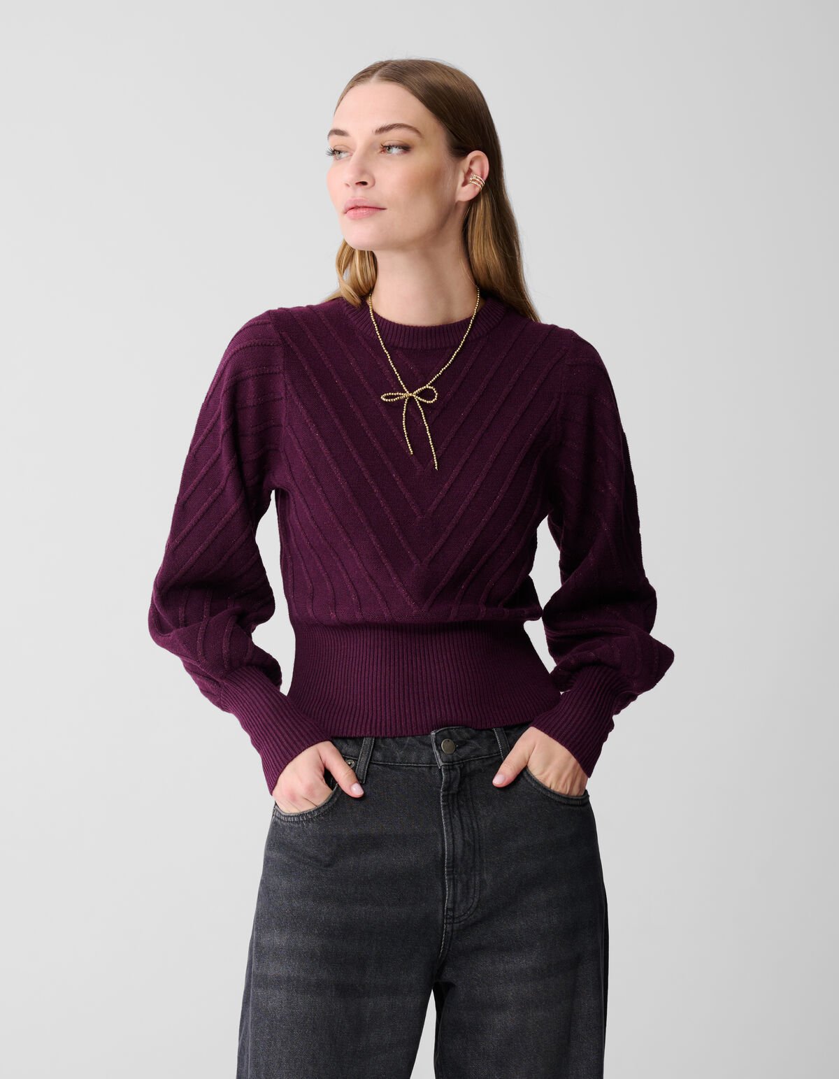 Glitzernder Strickpullover, Dunkelrot SHOEBY WOMEN