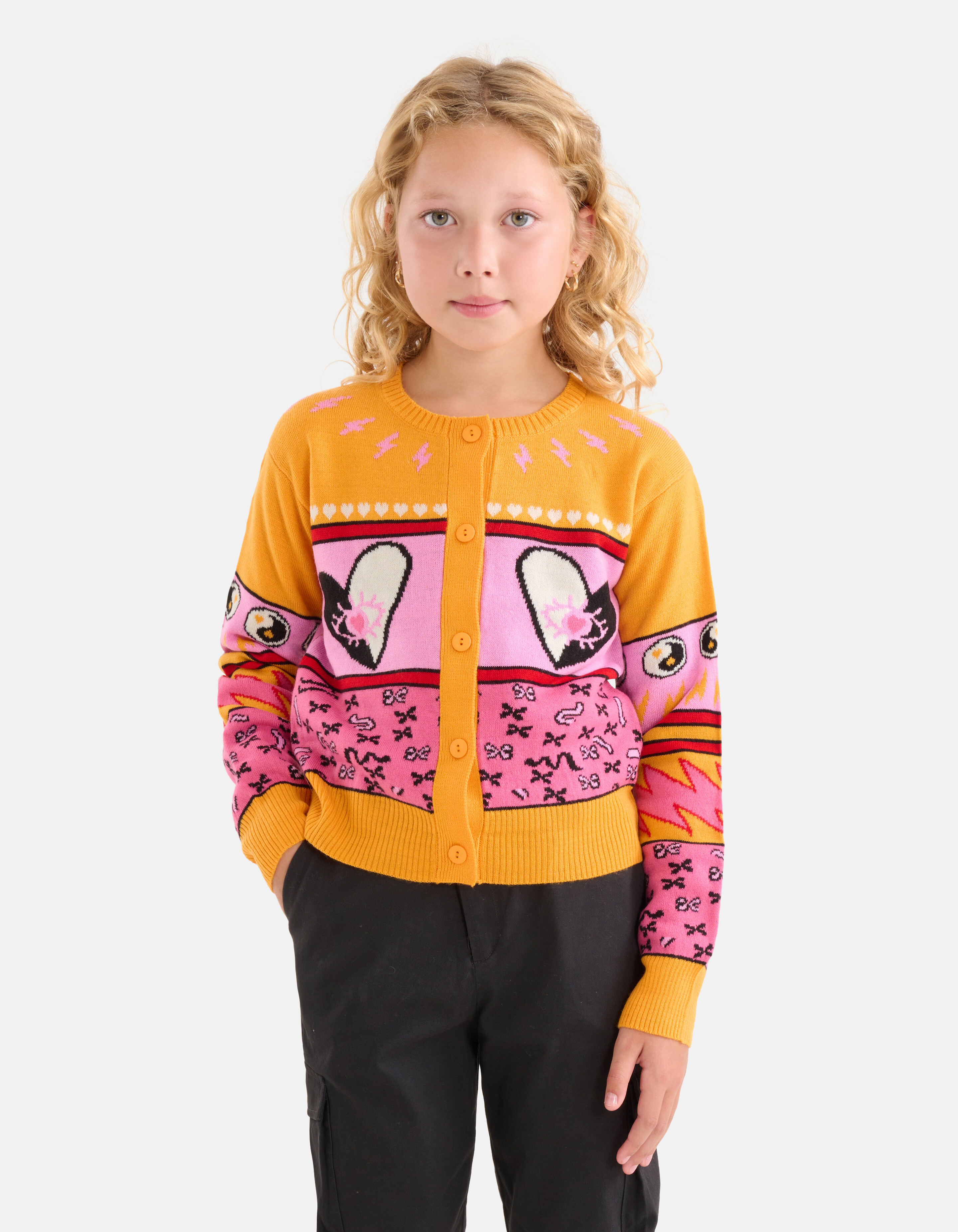 Grafische Strickjacke Orange SHOEBY GIRLS