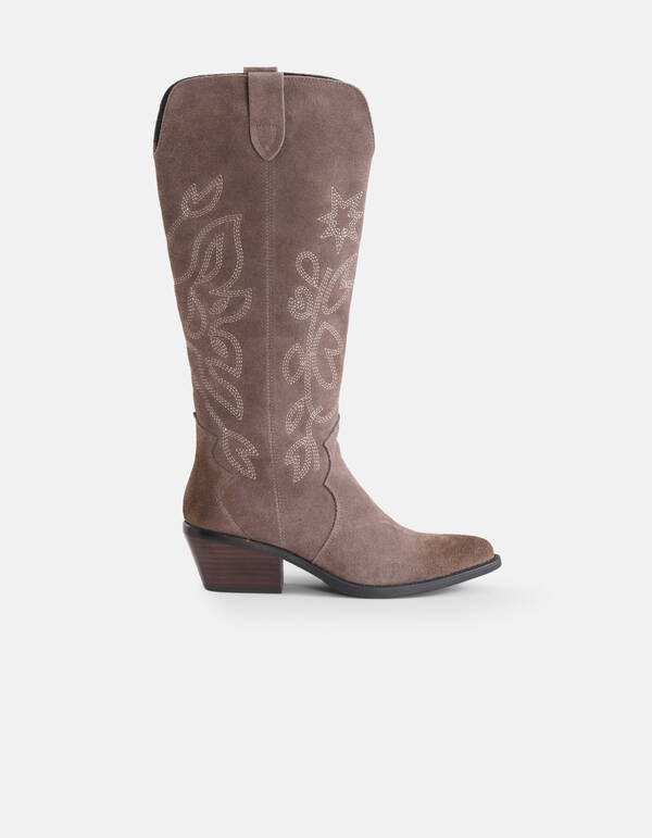 Wildleder-Westernstiefel Taupe SHOEBY SHOES