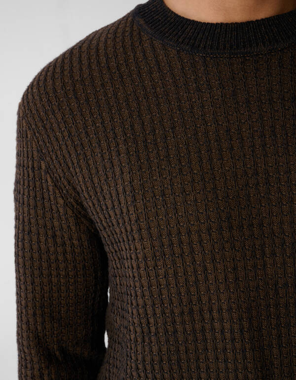 Waffelpullover mit Rundhalsausschnitt dunkelbraun SHOEBY MEN