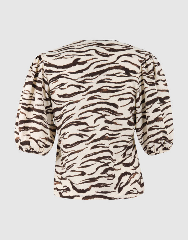 Zebra Crinkle V-Ausschnitt Top Gebrochenes Wei&szlig; SHOEBY WOMEN