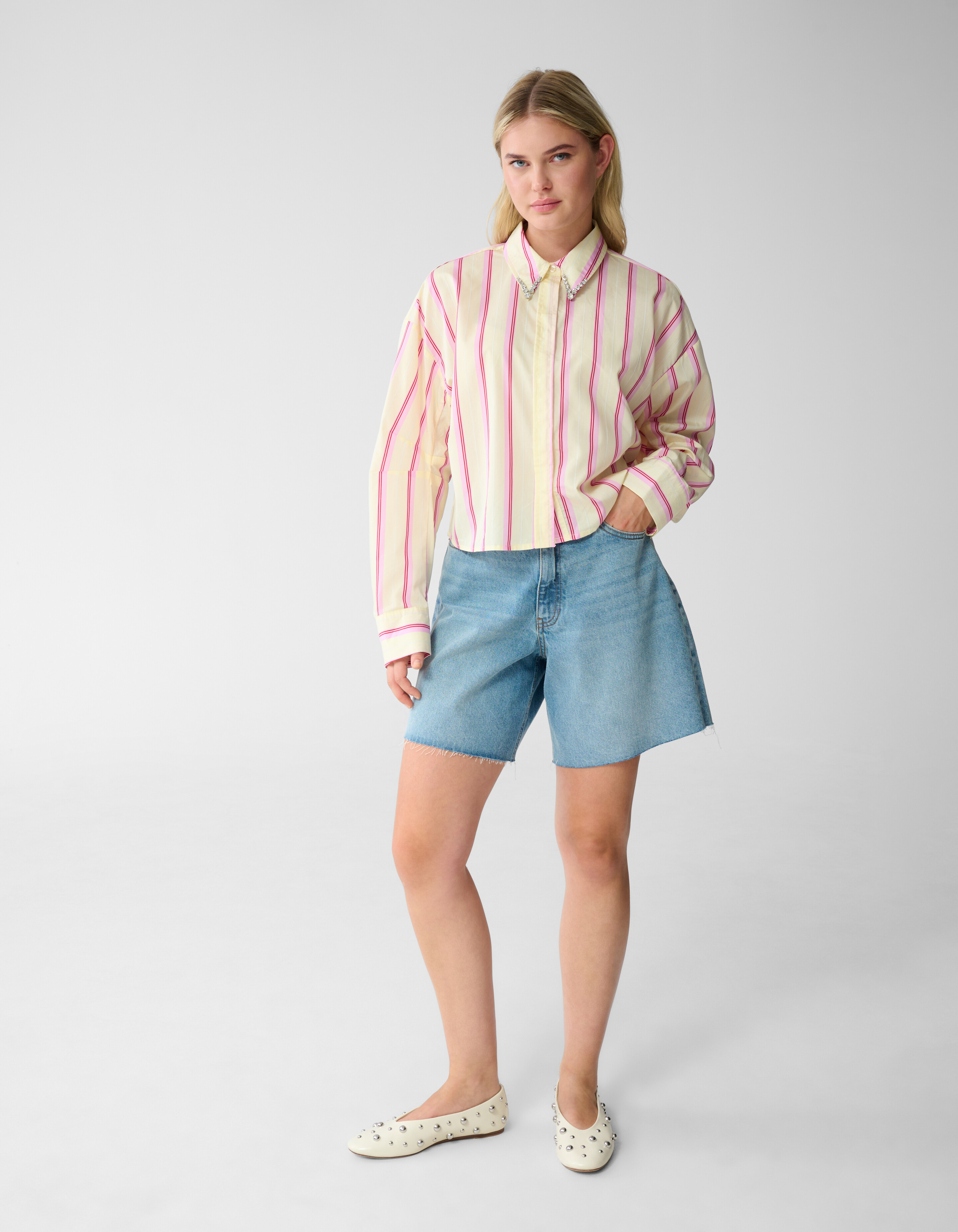 Gestreifte Popeline-Bluse Hellgelb SHOEBY WOMEN