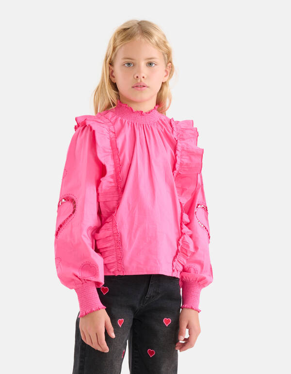 Popeline-Stickerei Bluse Rosa SHOEBY GIRLS