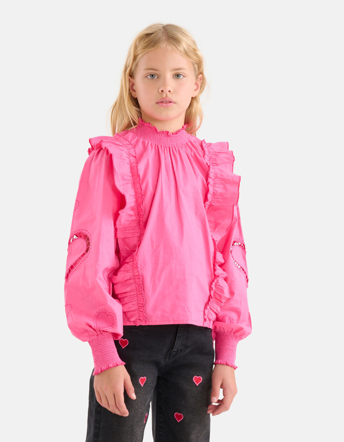 Popeline-Stickerei Bluse Rosa SHOEBY GIRLS