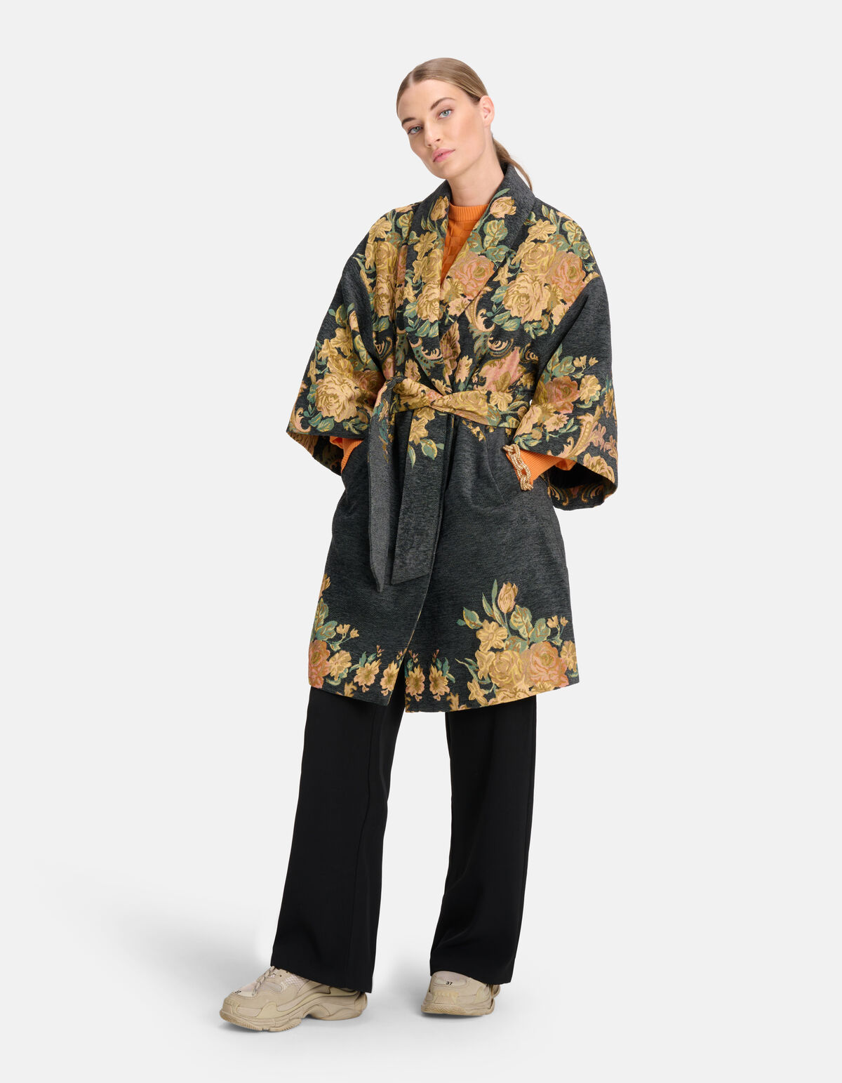 Jacquard-Kimono mit Blumendruck Dunkelgrau von Mie SHOEBY WOMEN