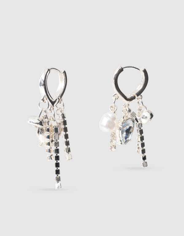 Strass Heart Oorbellen Zilver SHOEBY ACCESSOIRES