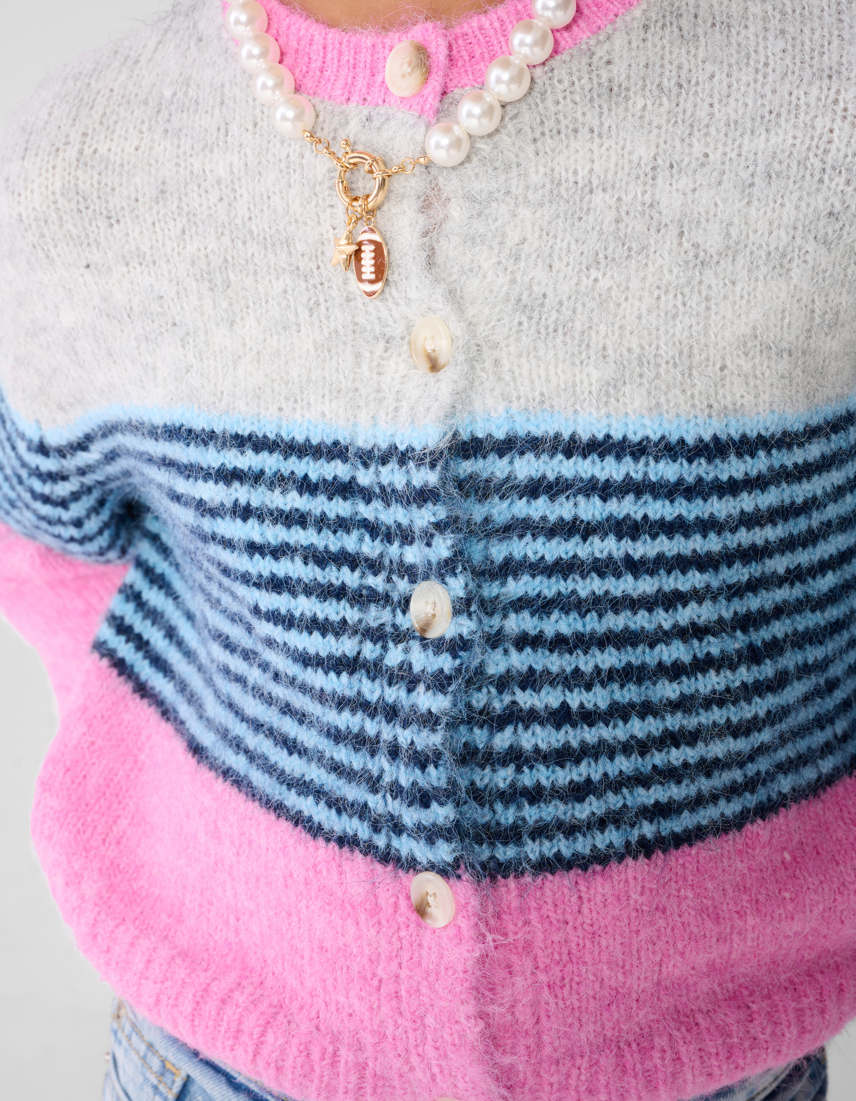 Fluffy Gestreifte Strickjacke Rosa SHOEBY GIRLS
