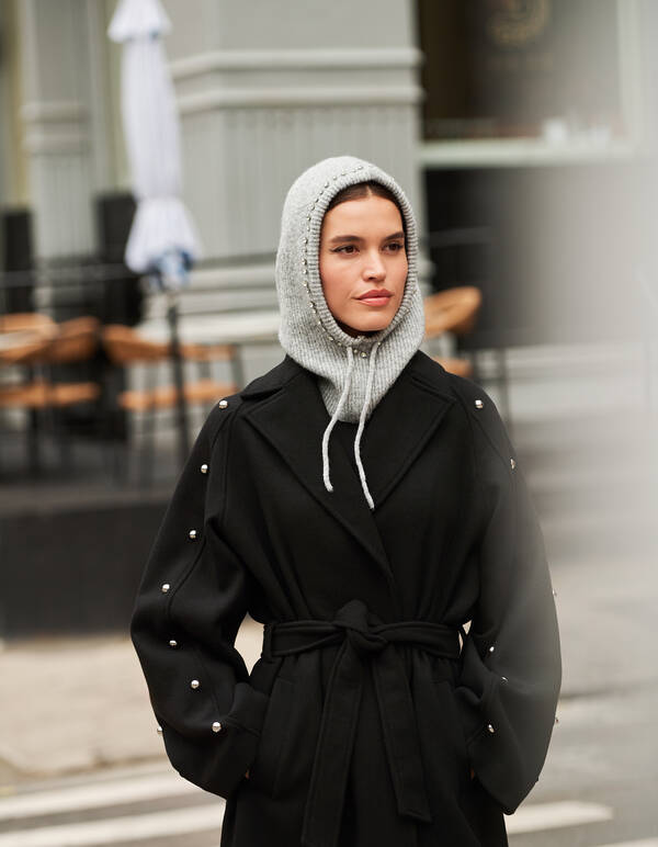 Balaclava-Mütze mit Strasssteinen, Hellgrau SHOEBY ACCESSOIRES