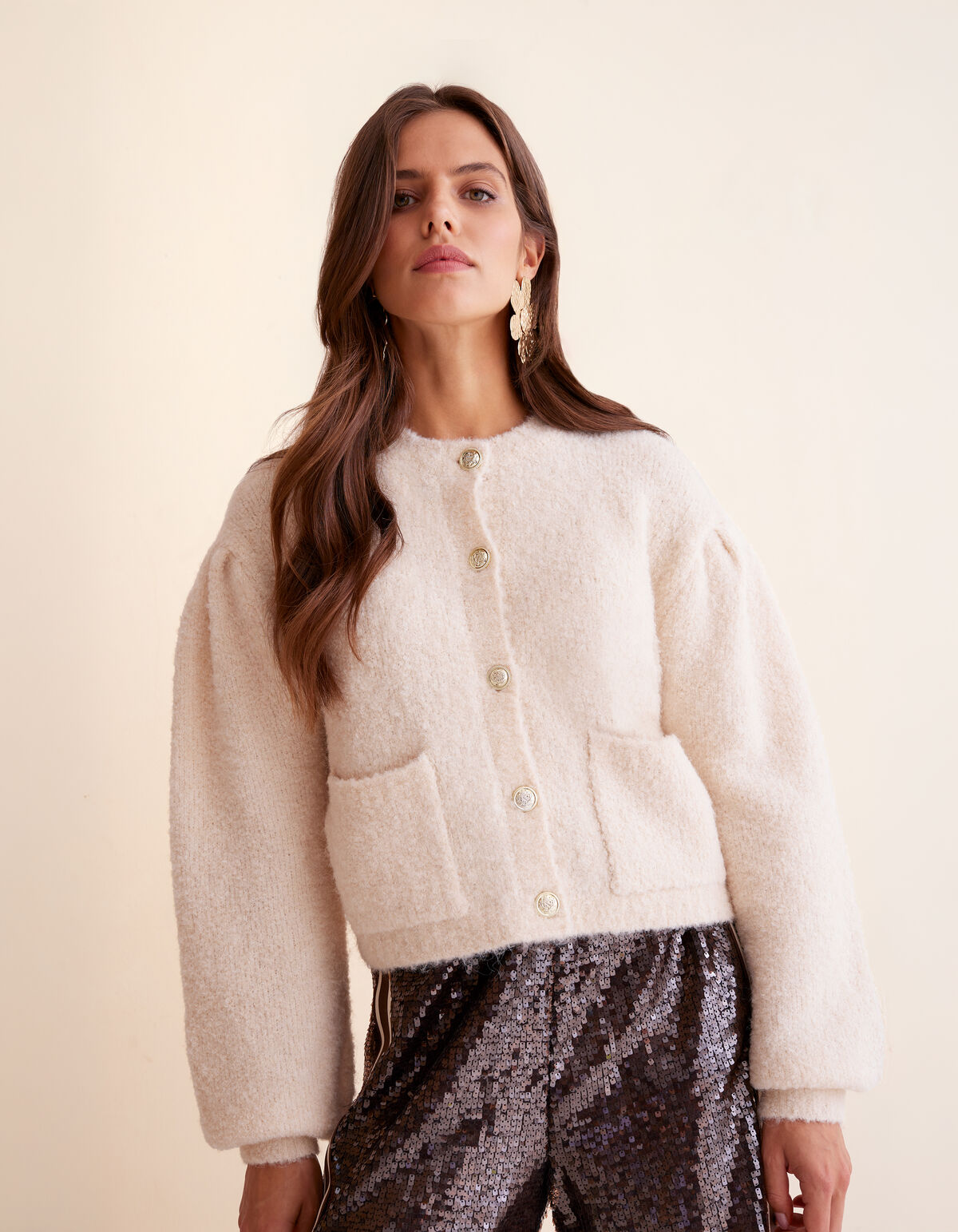 Teddy Knit Cardigan Off-White SHOEBY WOMEN