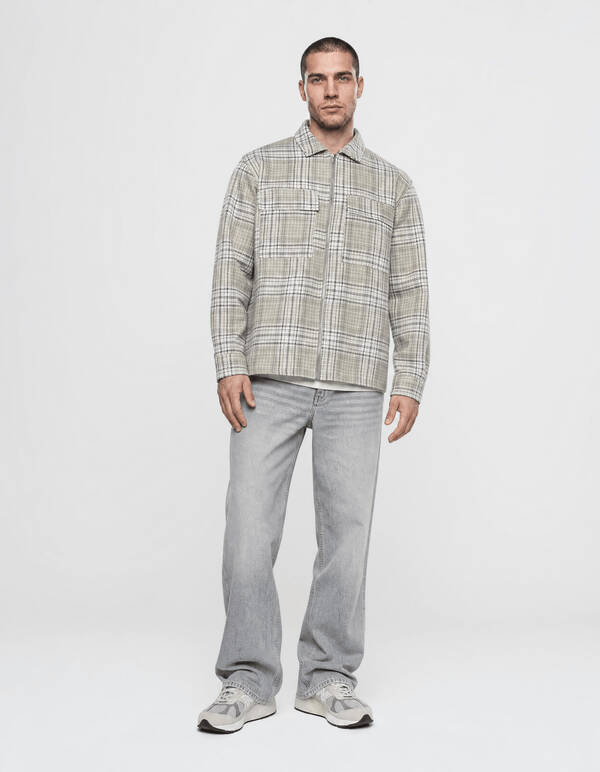 Hellgr&uuml;nes kariertes Overshirt Rei&szlig;verschluss SHOEBY MEN